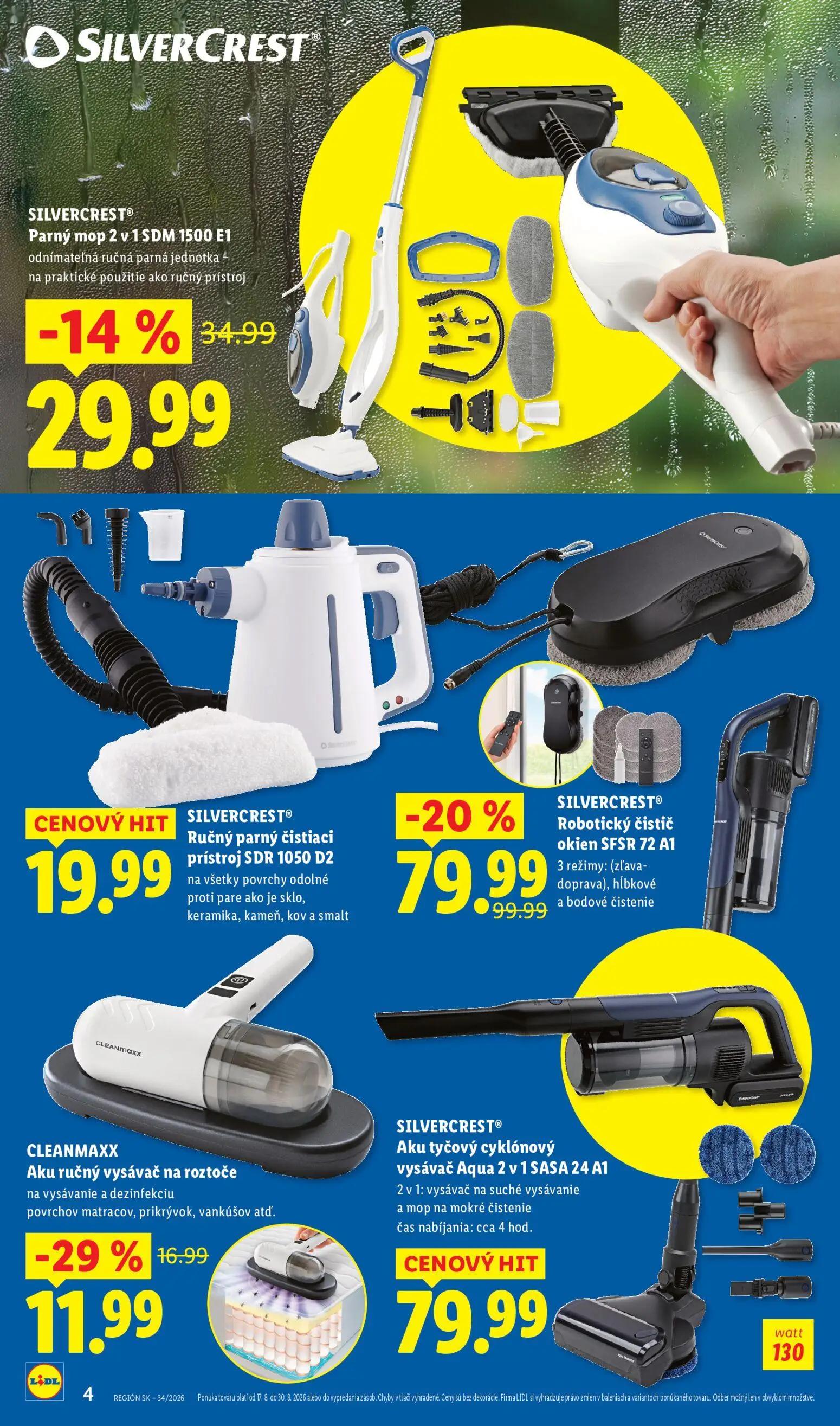 Lidl leták, strana 4 z 8 — Robotický čistič okien SFSR 72 A1, Parný mop 2 v 1 SDM 1500 E1