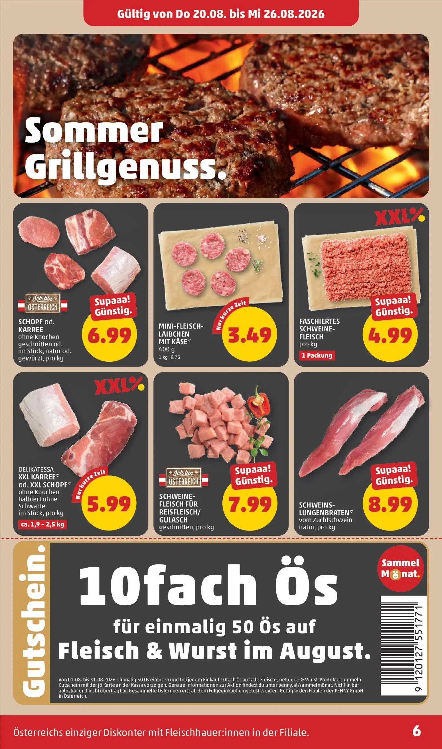 PENNY Prospekt, Seite 6 von 28 — SCHOPF od. KARREE ohne Knochen geschnitten od. im Stück, natur od. gewürzt, MINI-FLEISCH- L…