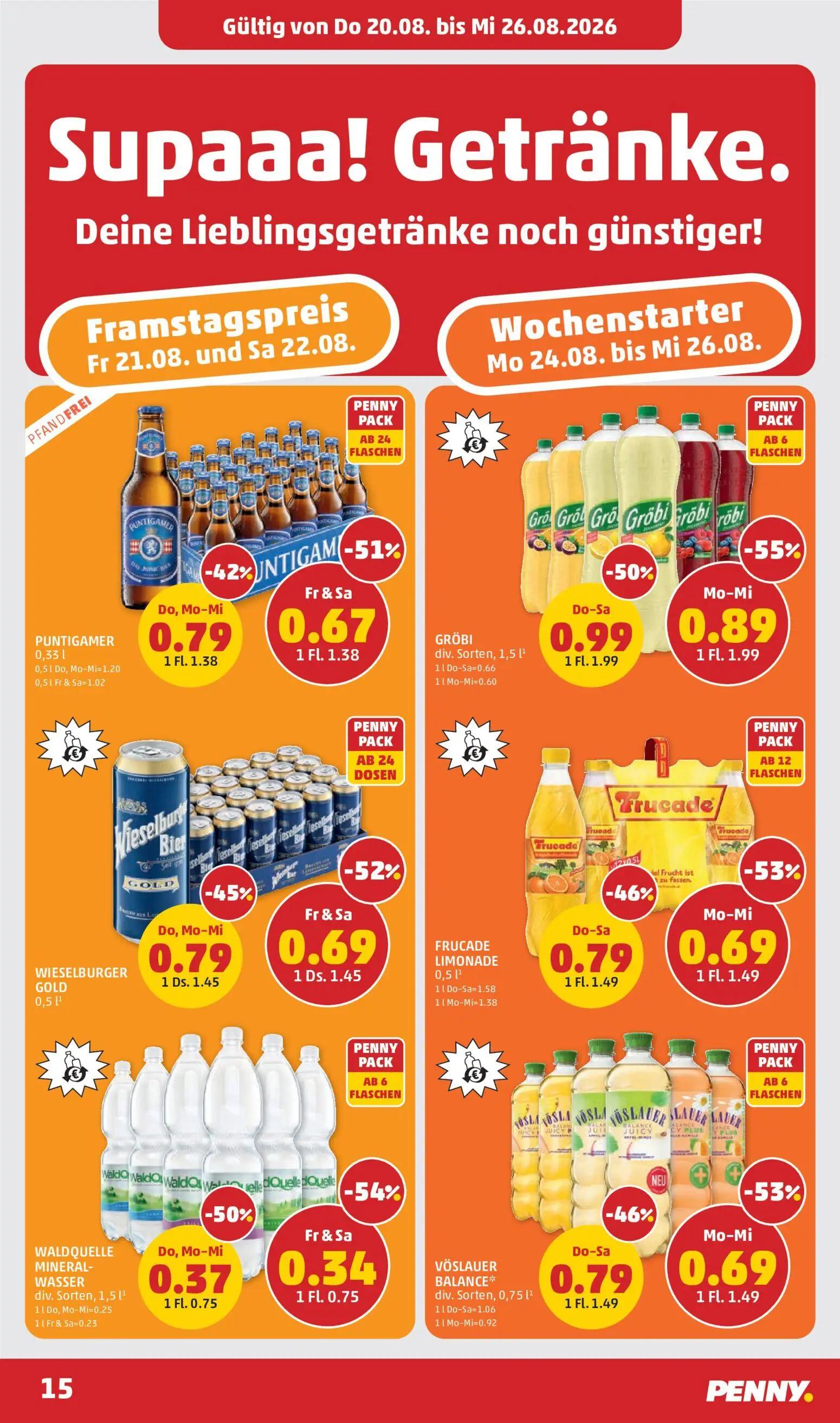 PENNY Prospekt, Seite 15 von 28 — GRÖBI div. Sorten, WALDQUELLE MINERALWASSER div. Sorten