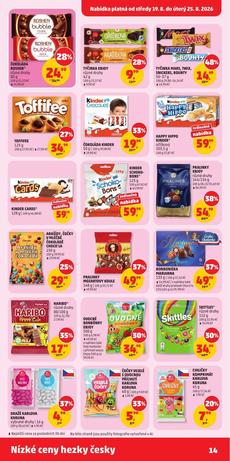 PENNY leták, strana 14 z 36 — TYČINKA MARS, TWIX, SNICKERS, BOUNTY, ARAŠÍDY, ČOČKY V MLÉČNÉ ČOKOLÁDĚ CHOCO'LA