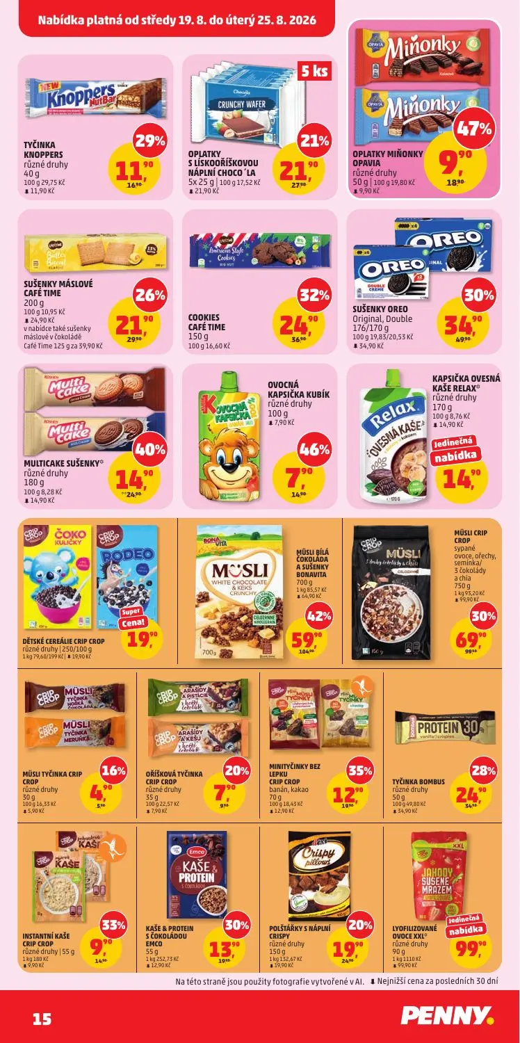 PENNY leták, strana 15 z 36 — MÜSLI BÍLÁ ČOKOLÁDA A SUŠENKY BONAVITA, SUŠENKY OREO Original, Double