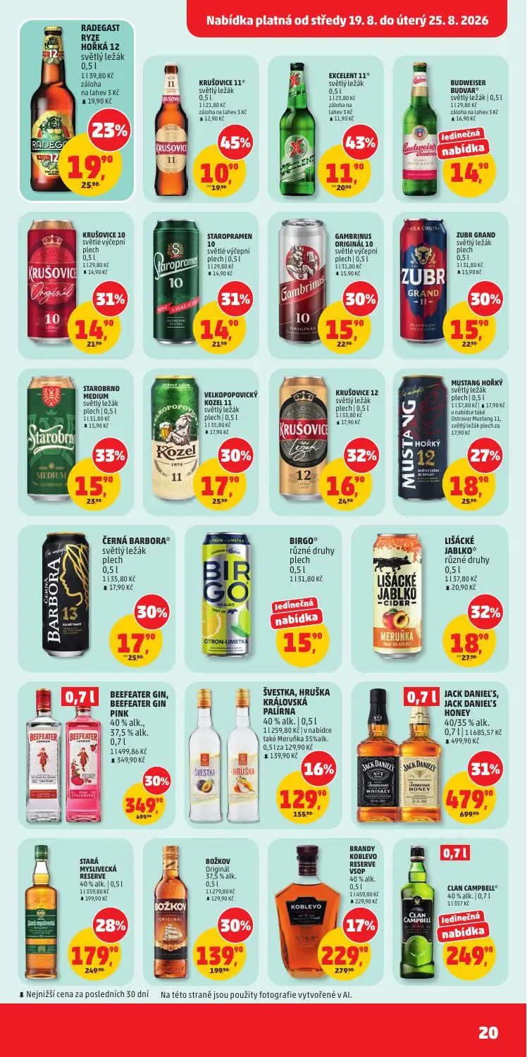 PENNY leták, strana 20 z 36 — RADEGAST RYZE HOŘKÁ 12 světlý ležák, BUDWEISER BUDVAR světlý ležák