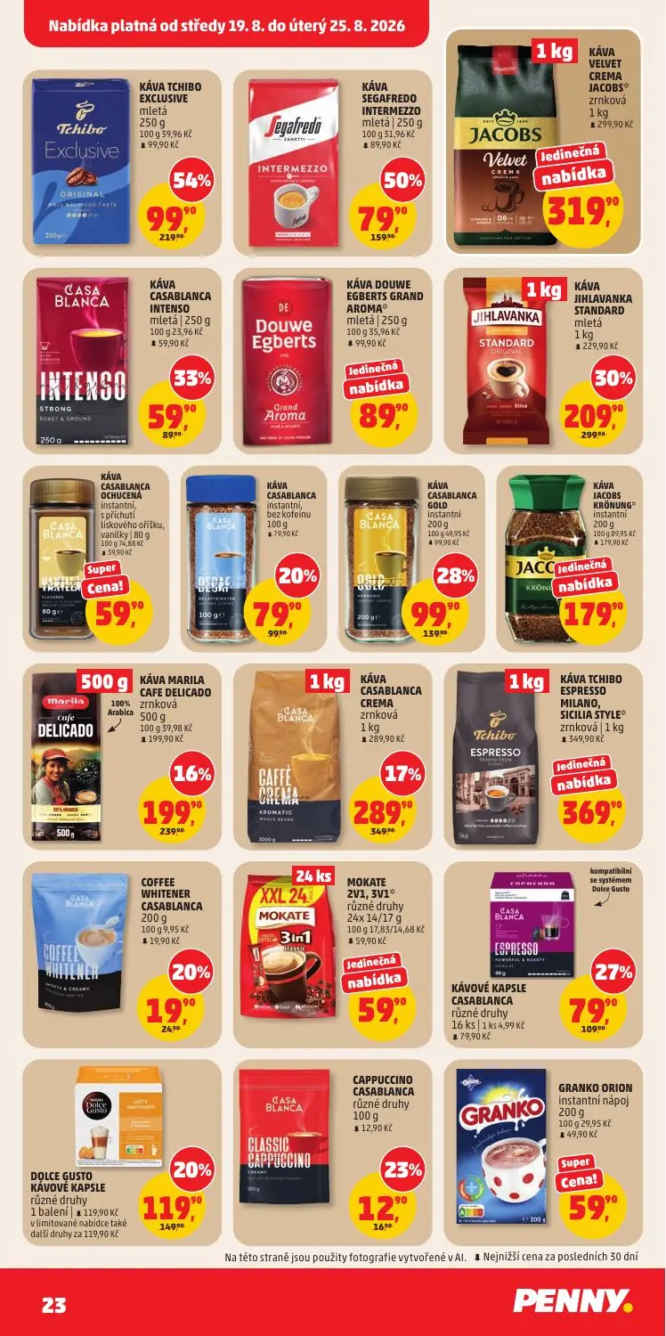 PENNY leták, strana 23 z 36 — KÁVA TCHIBO EXCLUSIVE mletá, KÁVA CASABLANCA GOLD instantní, GRANKO ORION instantní nápoj