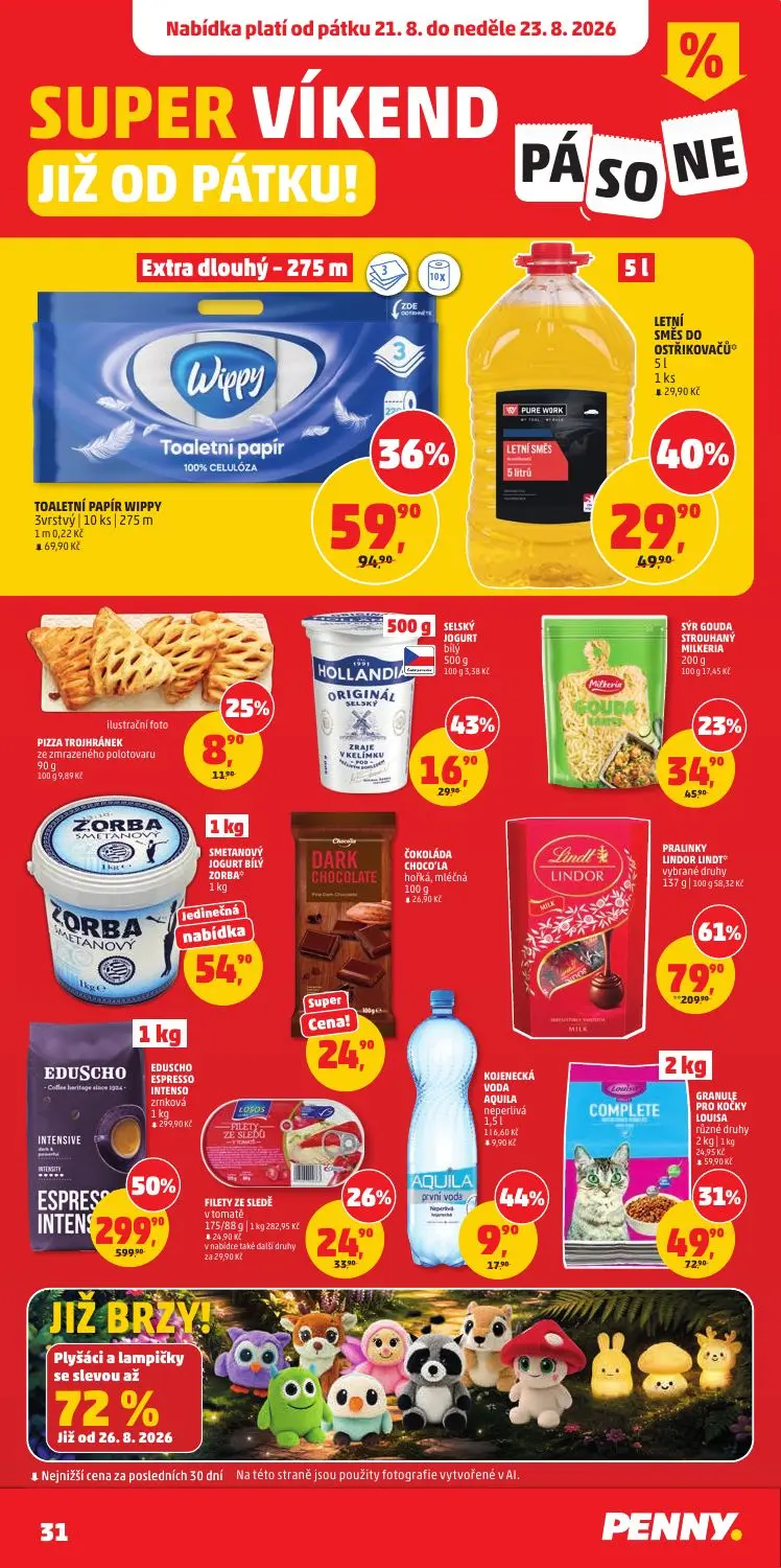 PENNY leták, strana 31 z 36 — EDUSCHO ESPRESSO INTENSO zrnková, PRALINKY LINDOR LINDT vybrané druhy, GRANULE PRO KOČKY LOUIS…