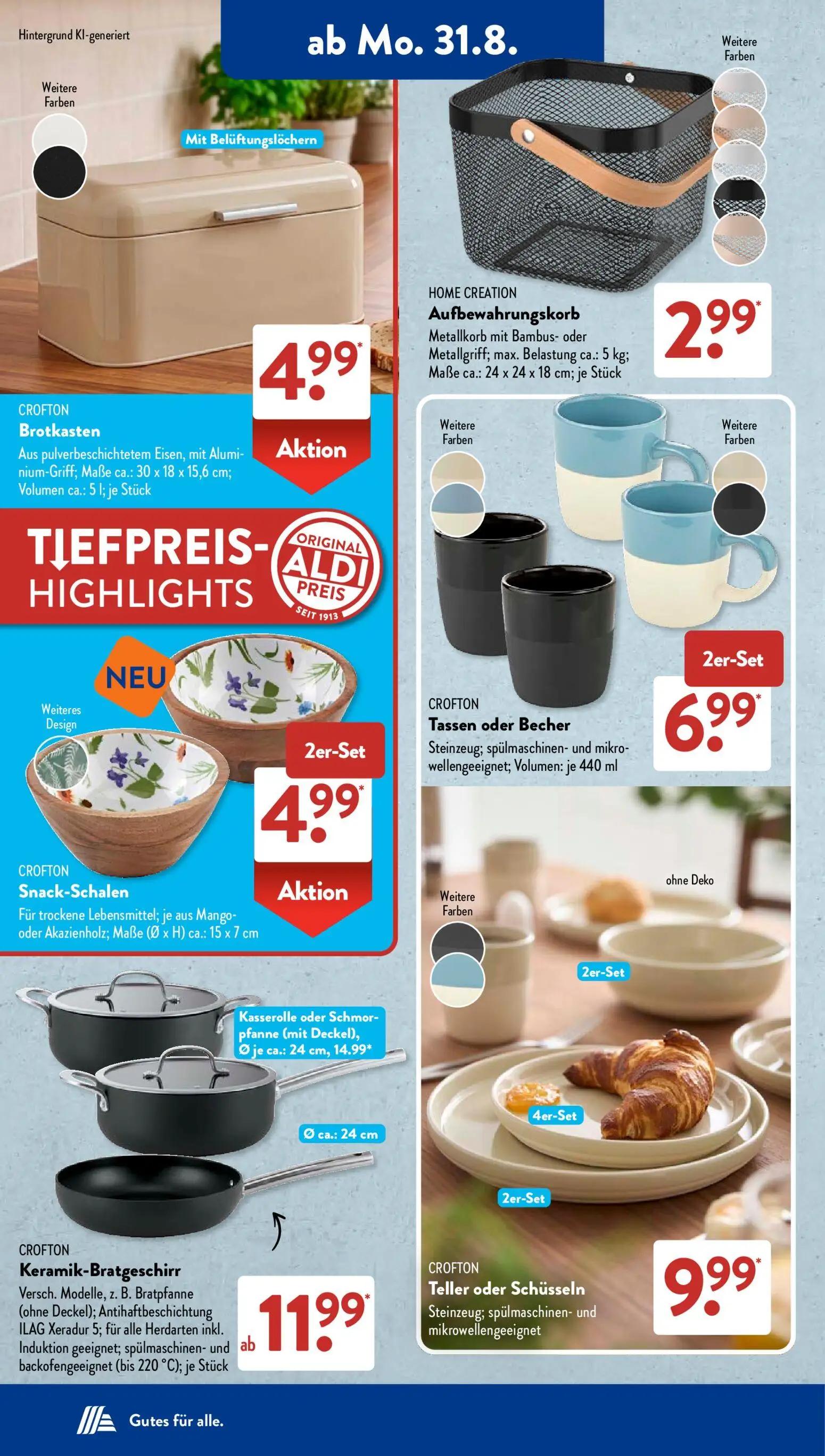 Aldi Süd Prospekt, Seite 3 von 20 — Brotkasten, Aufbewahrungskorb, Snack-Schalen