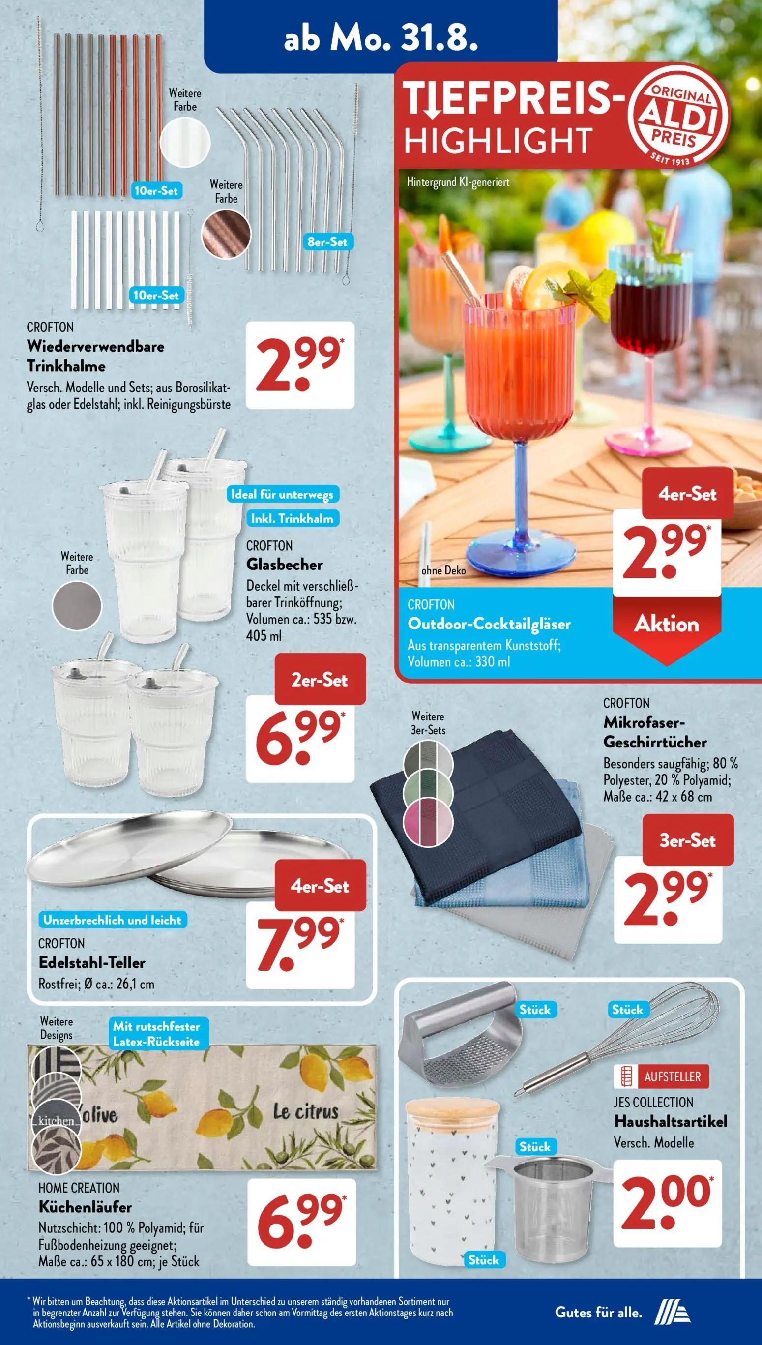 Aldi Süd Prospekt, Seite 4 von 20 — Wiederverwendbare Trinkhalme, Glasbecher, Outdoor-Cocktailgläser