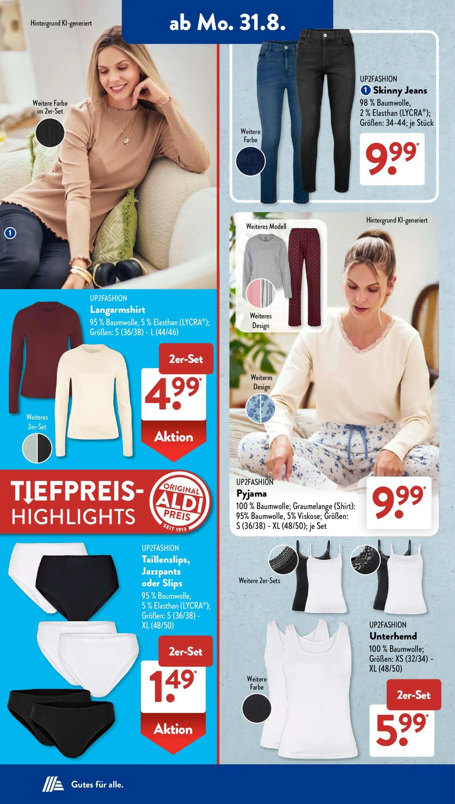 Aldi Süd Prospekt, Seite 5 von 20 — Skinny Jeans, Langarmshirt, Pyjama