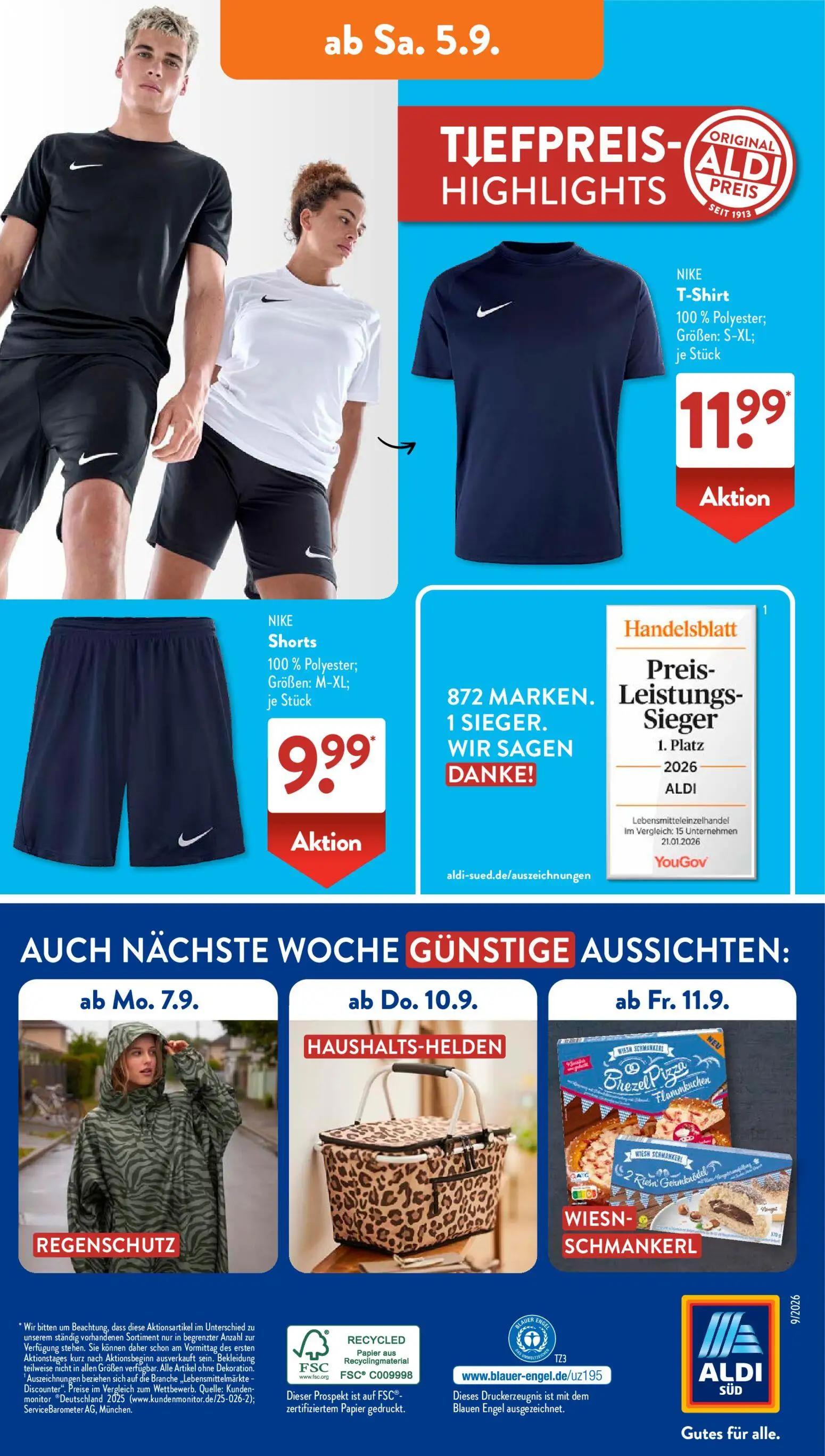 Aldi Süd Prospekt, Seite 15 von 20 — NIKE T-Shirt, NIKE Shorts