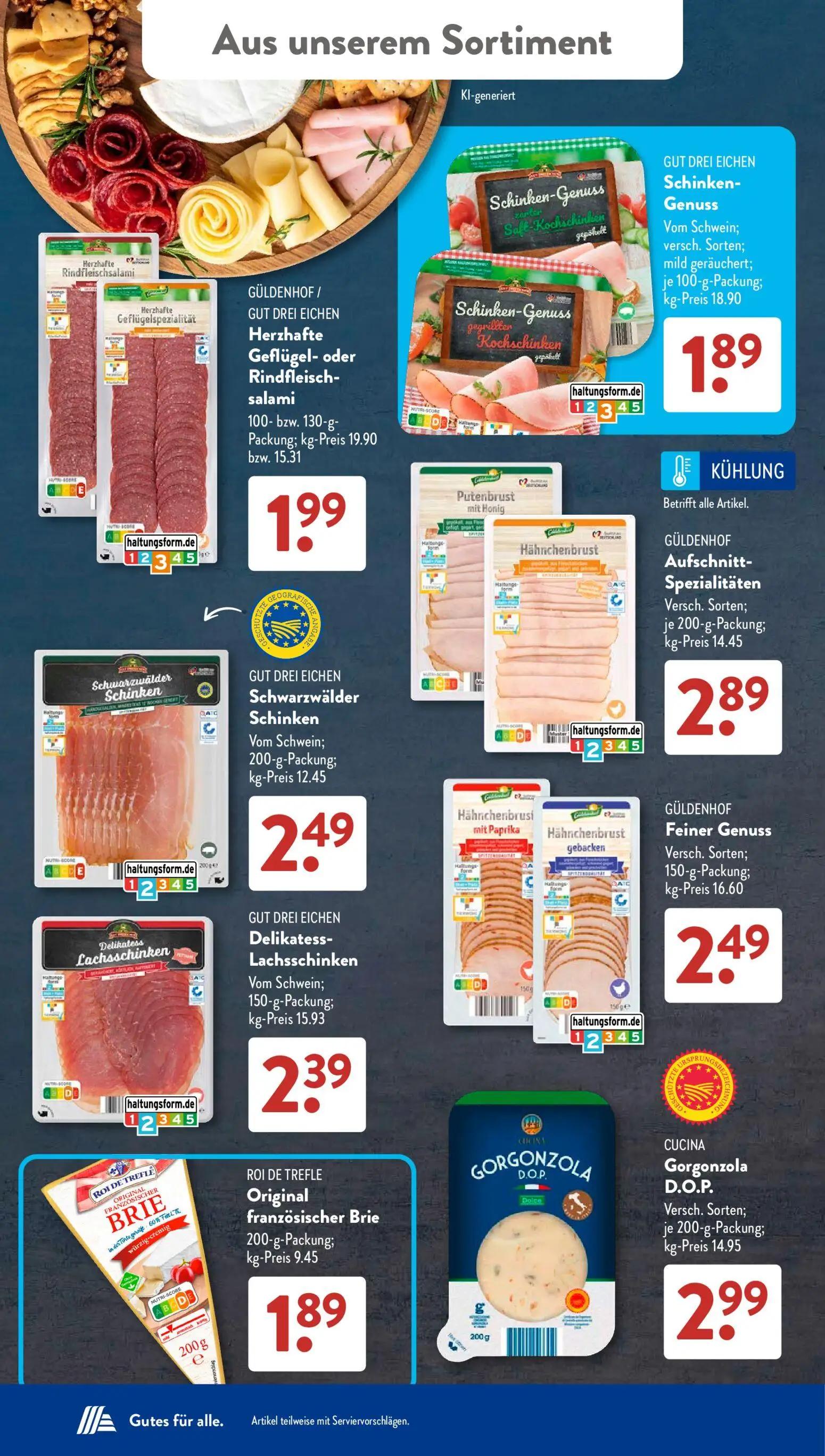 Aldi Süd Prospekt, Seite 16 von 20 — GÜLDENHOF / GUT DREI EICHEN Herzhafte Geflügel- oder Rindfleisch-salami, GUT DREI EICHE…