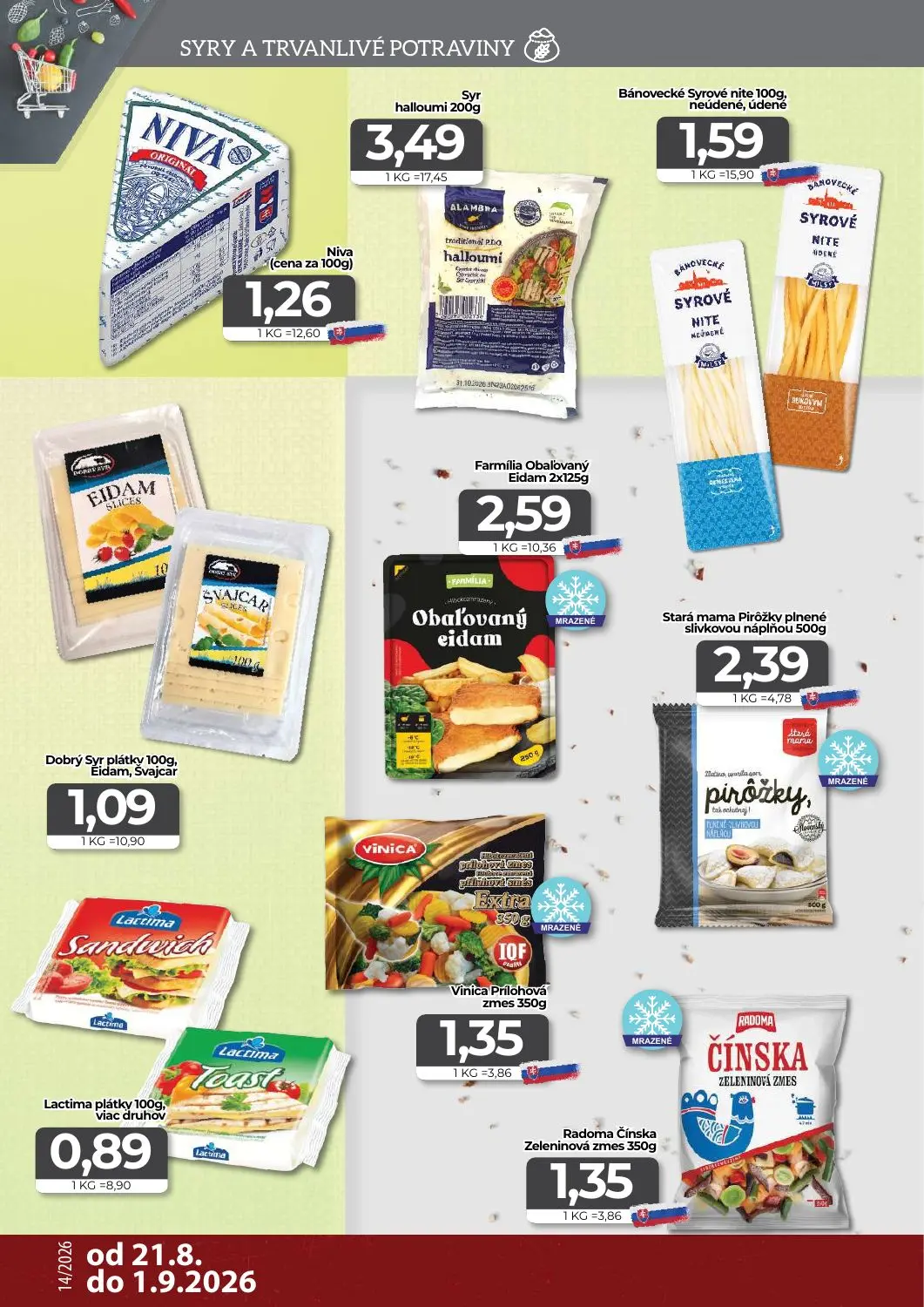 Cba Komfos leták, strana 6 z 16 — Syr halloumi, Bánovecké Syrové nite, neúdené, údené, Niva