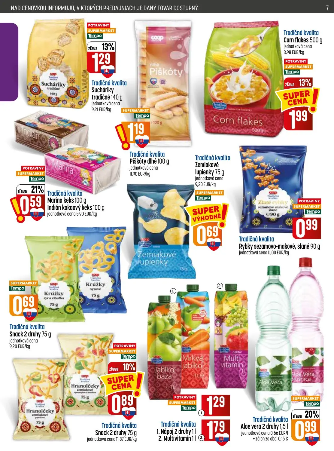 Coop Jednota leták, strana 7 z 32 — Tradičná kvalita Corn flakes, Tradičná kvalita Aloe vera, Tradičná kvalita Sucháriky tra…
