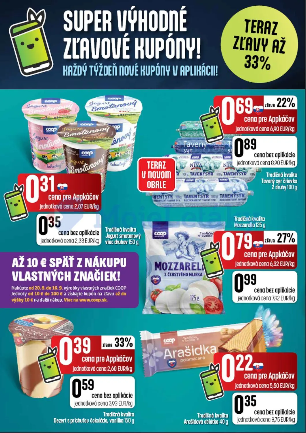 Coop Tempo leták, strana 8 z 62 — Tavený syr črievko, Mozzarella, Dezert s príchuťou čokoláda, vanilka