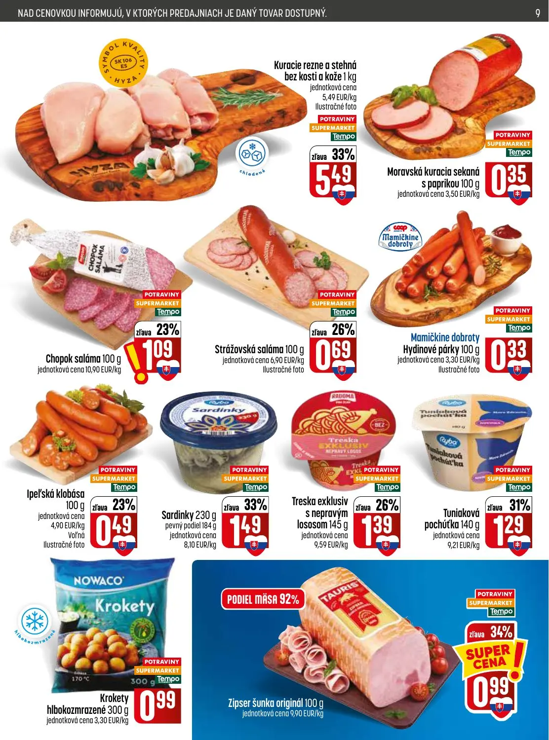 Coop Jednota leták, strana 9 z 32 — Kuracie rezne a stehná bez kosti a kože, Sardinky, Tuniaková pochúťka