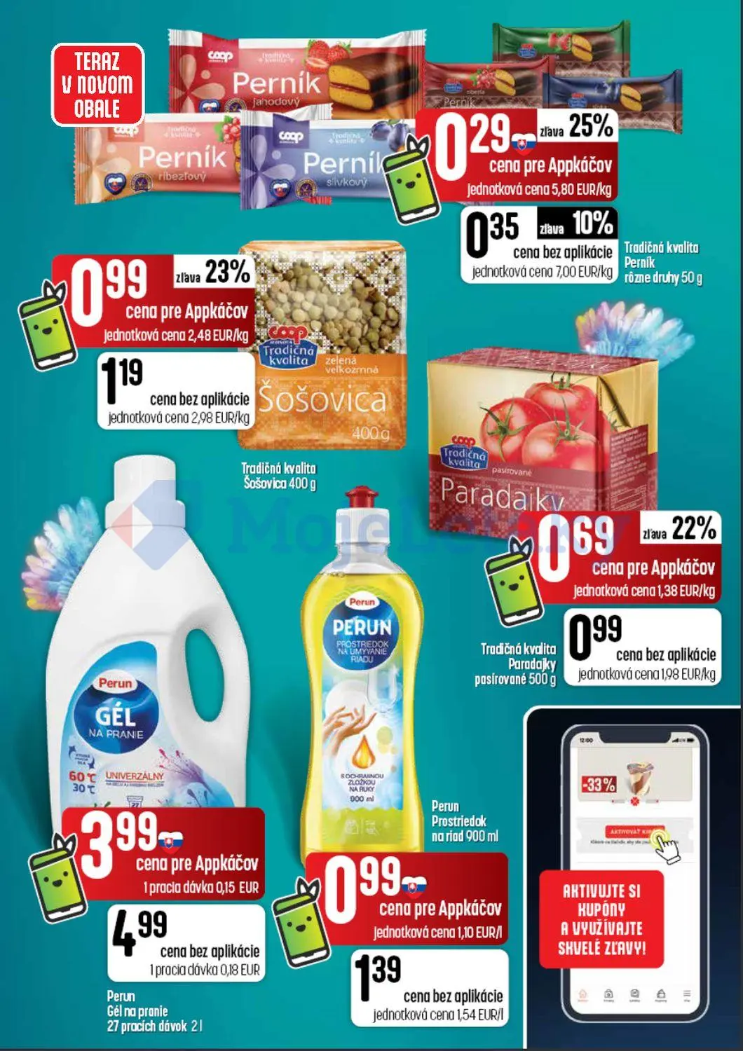 Coop Tempo leták, strana 9 z 62 — Perun Gél na pranie, Perun Prostriedok na riad, Paradajky pasírované