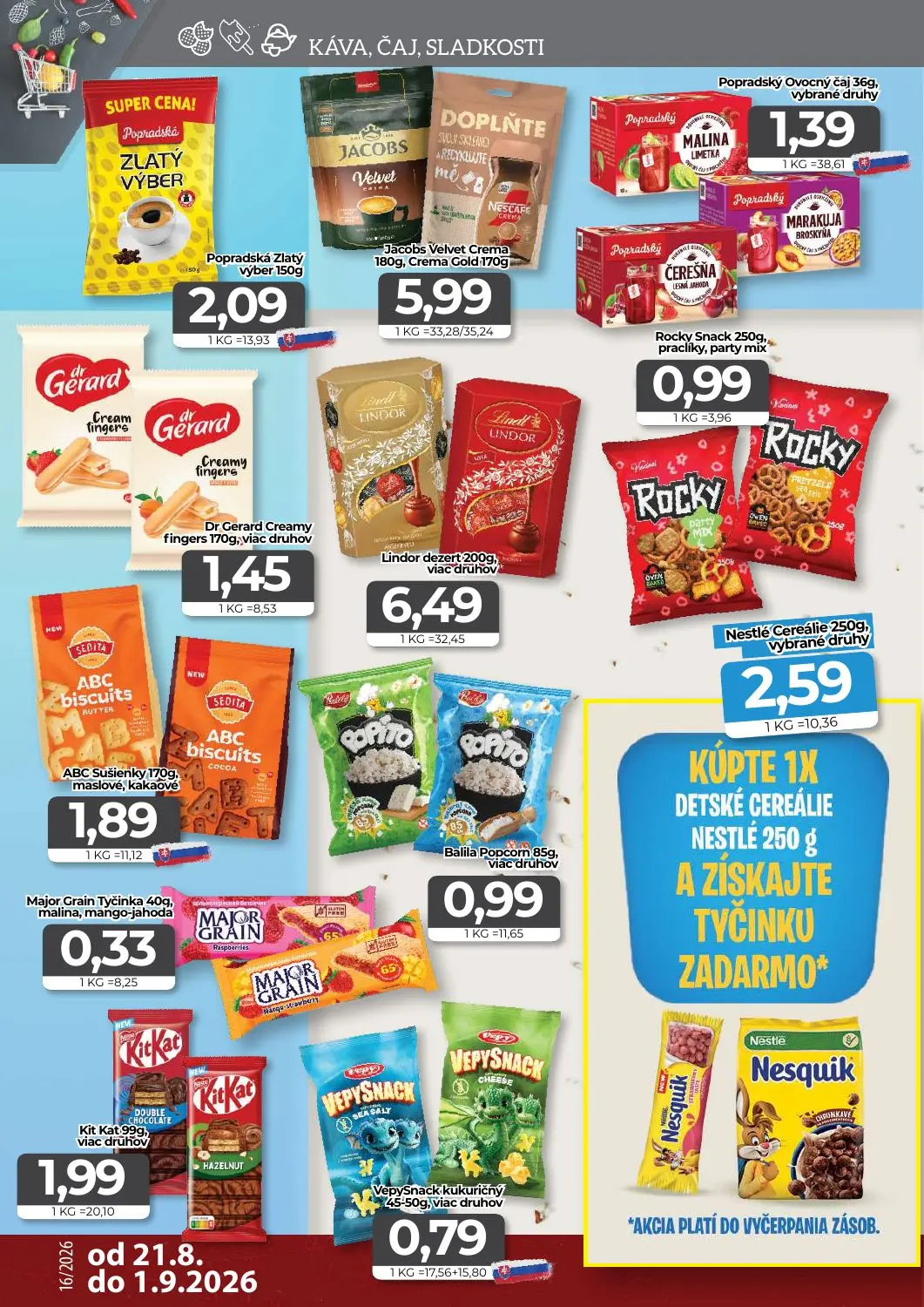 Cba Komfos leták, strana 10 z 16 — Popradská Zlatý výber, Jacobs Velvet Crema, Popradský Ovocný čaj
