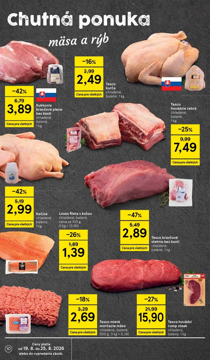 Tesco Supermarket leták, strana 10 z 30 — Tesco hovädzí rump steak chladený, balený.