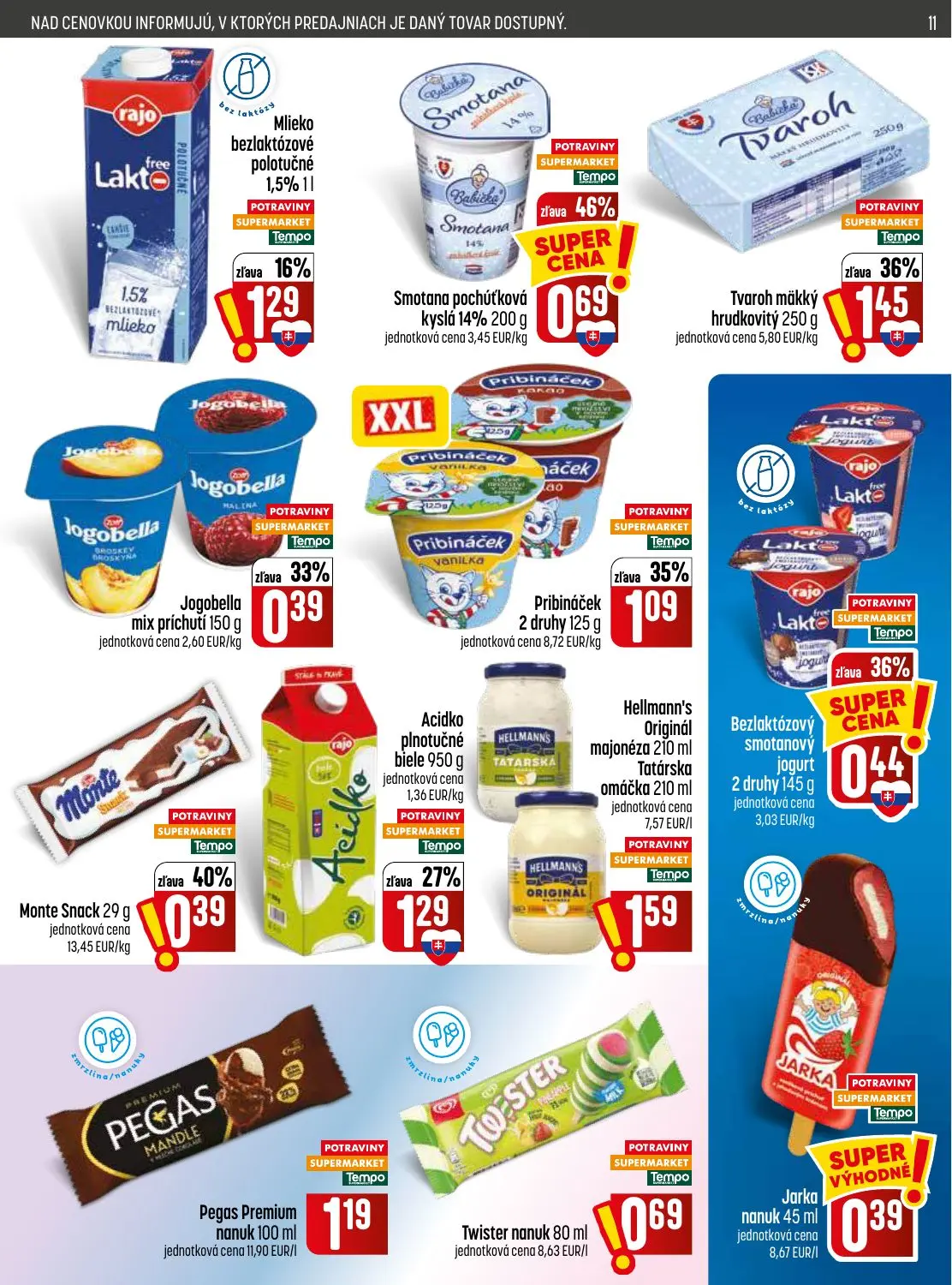 Coop Jednota leták, strana 11 z 32 — Tvaroh mäkký hrudkovitý, Smotana pochúťková kyslá, Pribináček