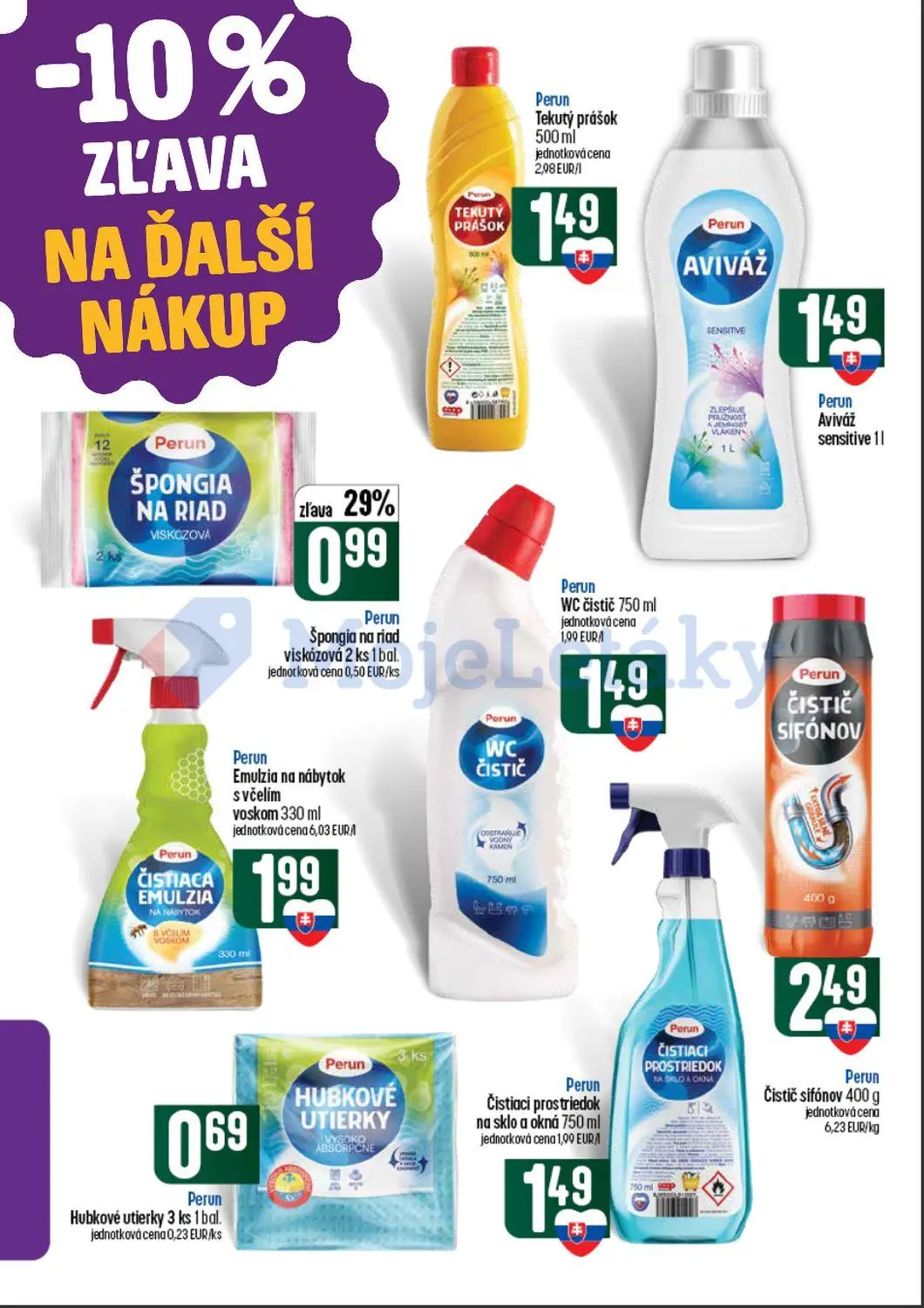 Coop Tempo leták, strana 13 z 62 — Perun Špongia na riad viskózová, Perun Tekutý prášok, Perun Aviváž sensitive