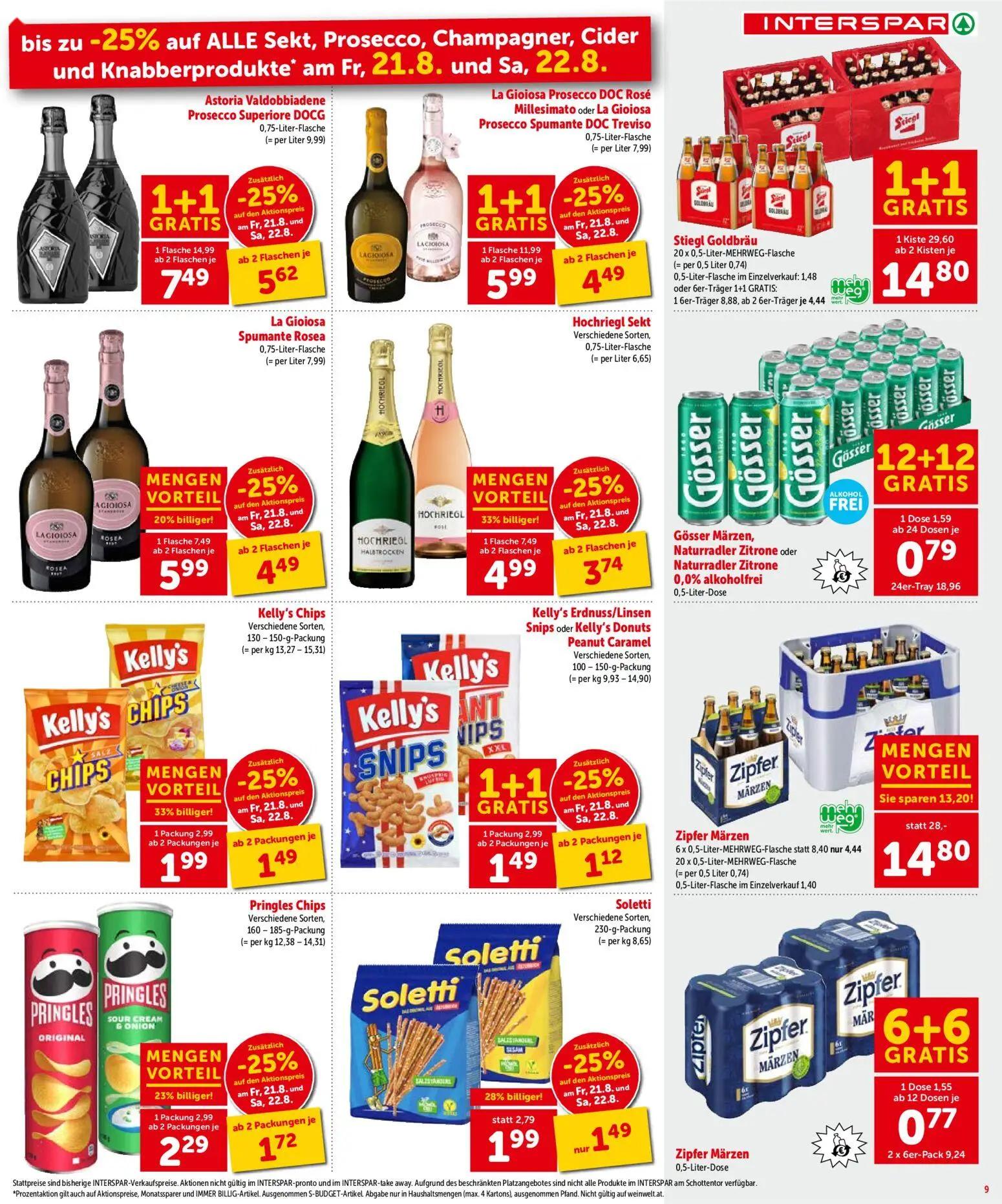 Interspar Prospekt, Seite 9 von 16 — Stiegl Goldbräu, Zipfer Märzen, Astoria Valdobbiadene Prosecco Superiore DOCG