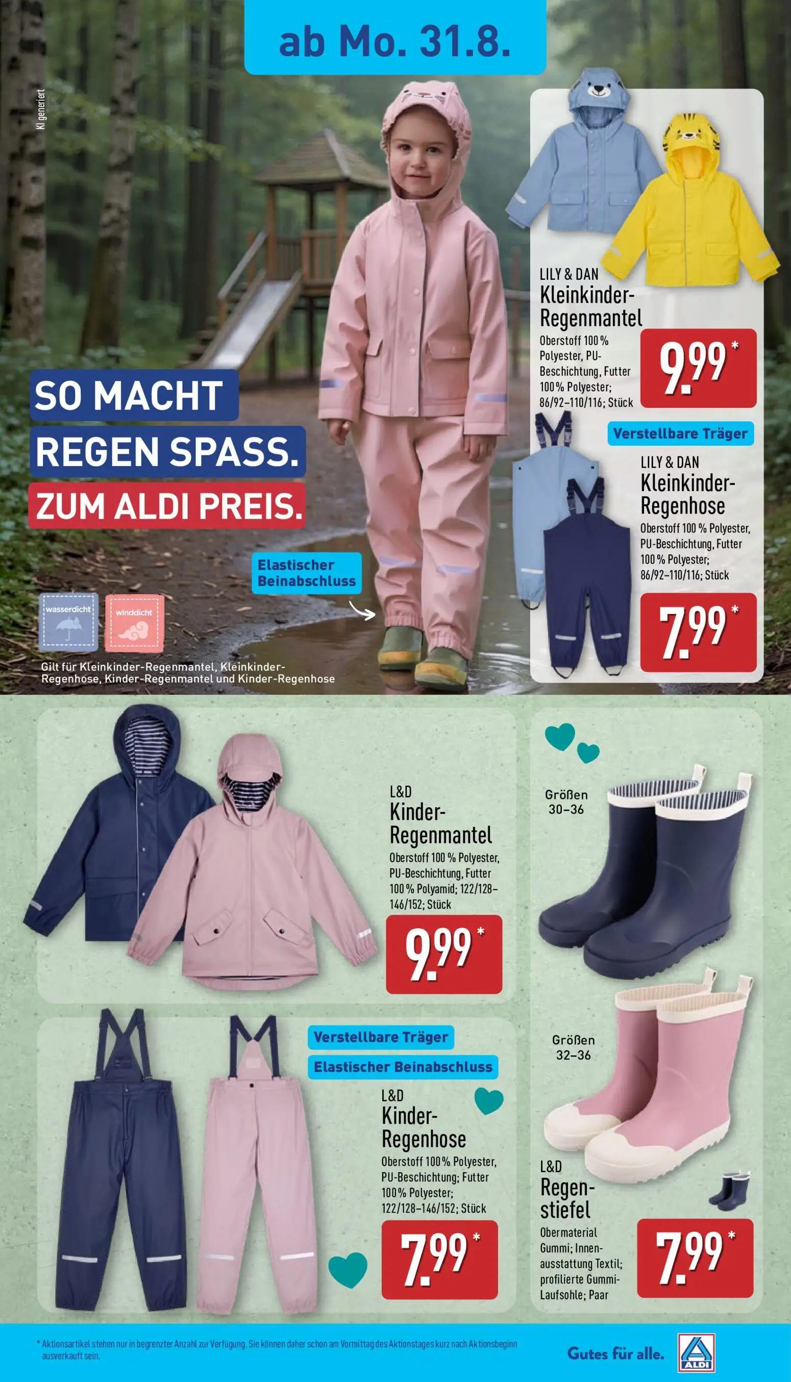 Aldi Nord Prospekt, Seite 7 von 13 — LILY & DAN Kleinkinder-Regenmantel, LILY & DAN Kleinkinder-Regenhose, L&D Kinder-Regenm…