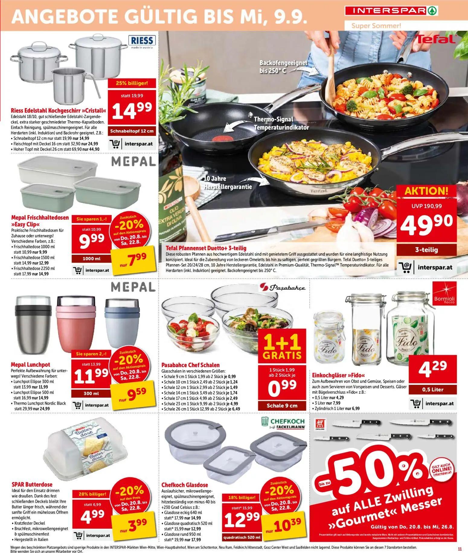 Interspar Prospekt, Seite 11 von 16 — Tefal Pfannenset Duetto+ 3-teilig, Chefkoch Glasdose, Riess Edelstahl Kochgeschirr "Cr…