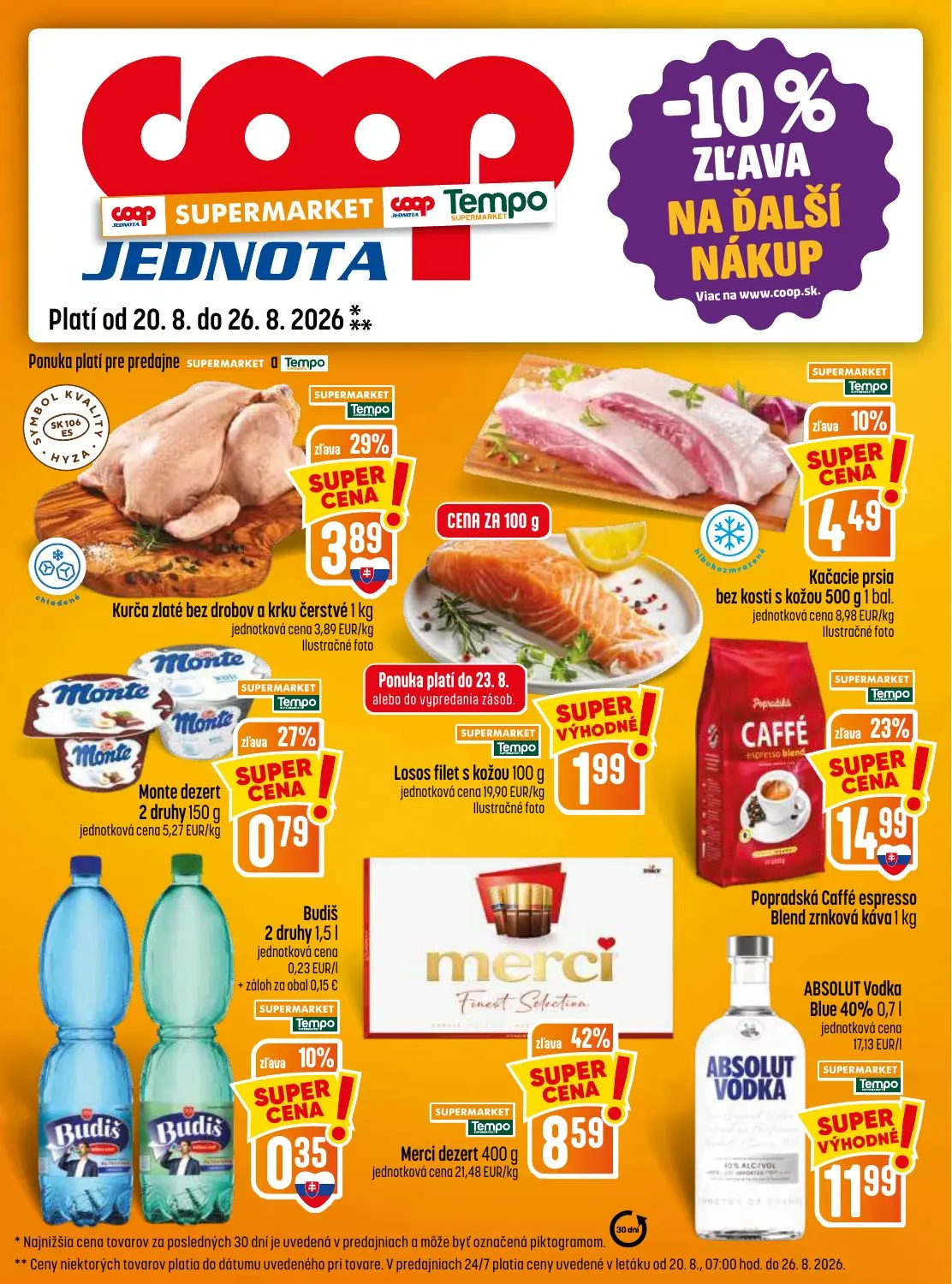 Coop Jednota leták, strana 17 z 32 — Merci dezert, Popradská Caffé espresso Blend zrnková káva, Kurča zlaté bez drobov a krk…