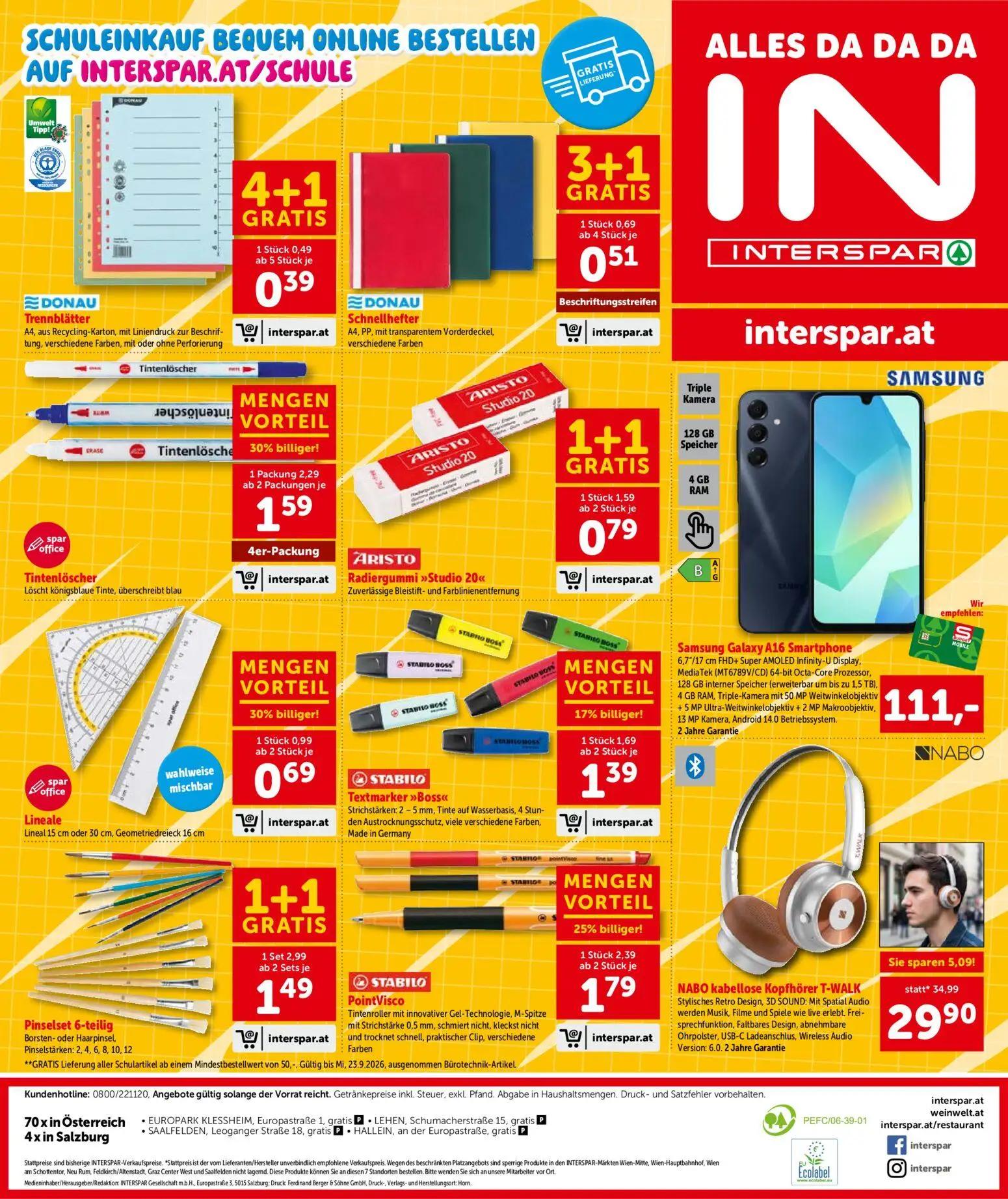 Interspar Prospekt, Seite 16 von 16 — NABO kabellose Kopfhörer T-WALK, Tintenlöscher, STABILO PointVisco