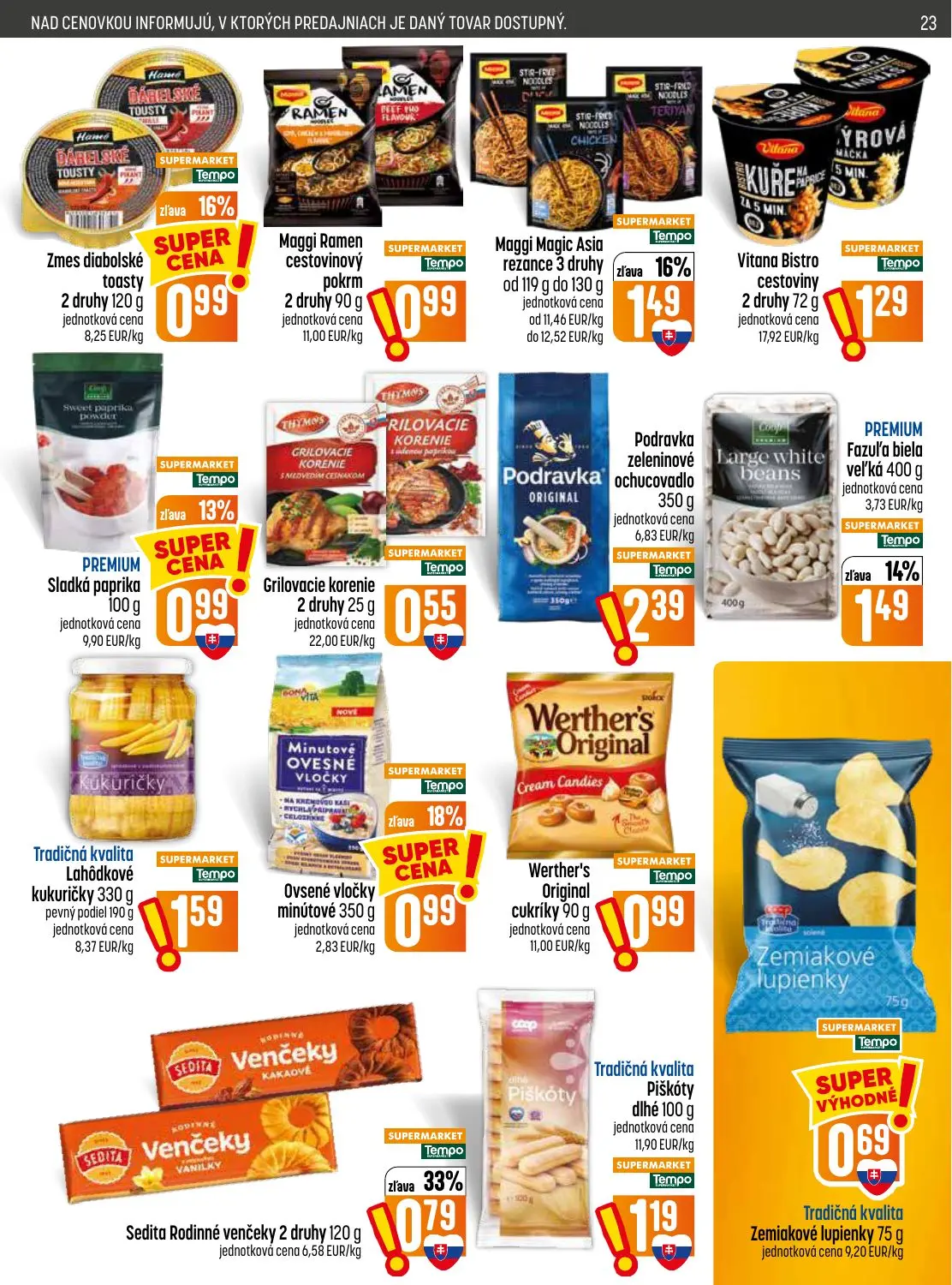Coop Jednota leták, strana 23 z 32 — Sedita Rodinné venčeky, Maggi Magic Asia rezance, PREMIUM Fazuľa biela veľká