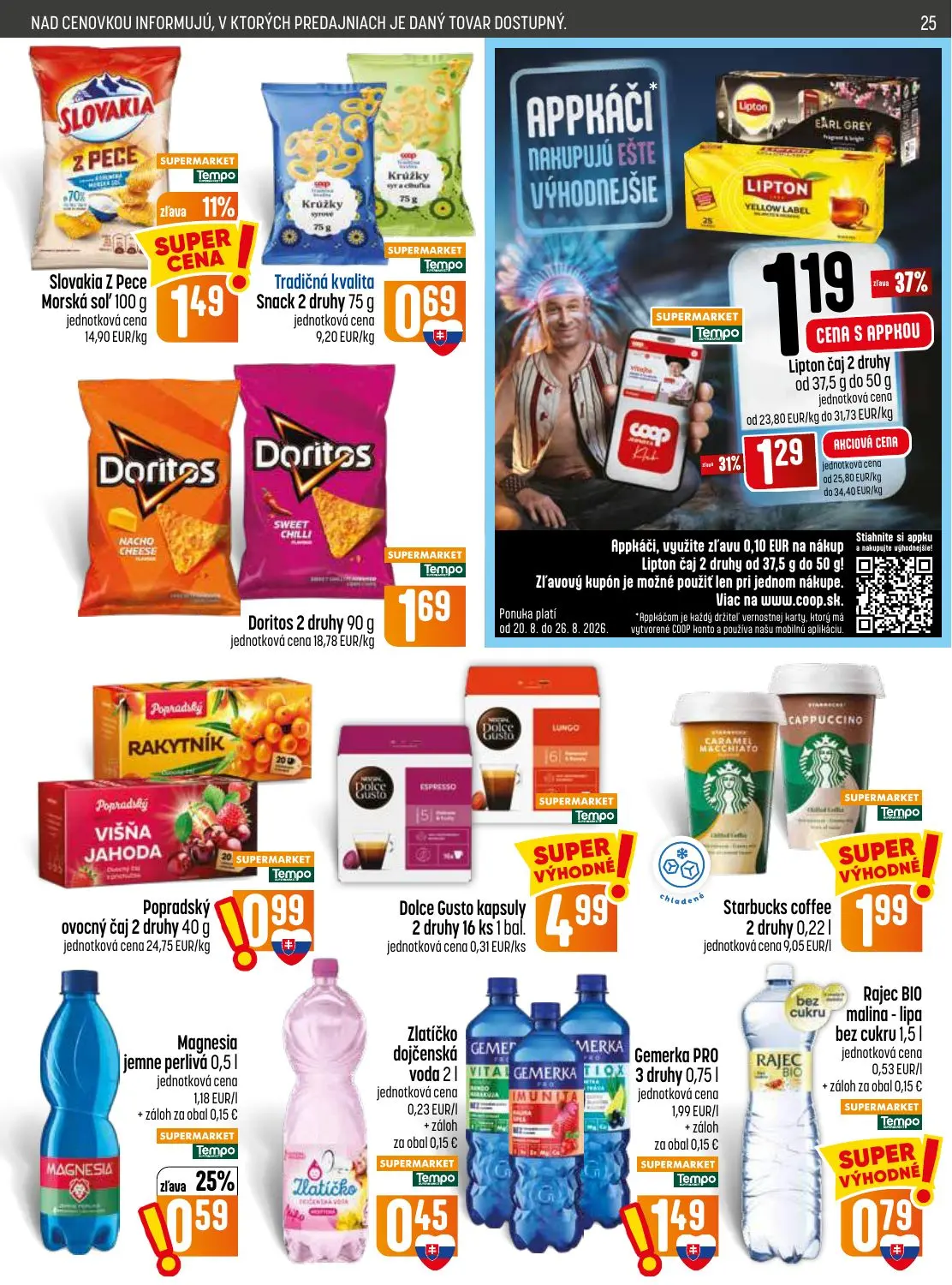 Coop Jednota leták, strana 25 z 32 — Magnesia jemne perlivá, Slovakia Z Pece Morská soľ, Lipton čaj