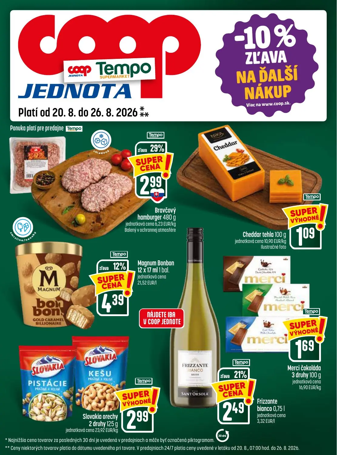 Coop Jednota leták, strana 29 z 32 — Bravčový hamburger, Frizzante bianco, Magnum Bonbon