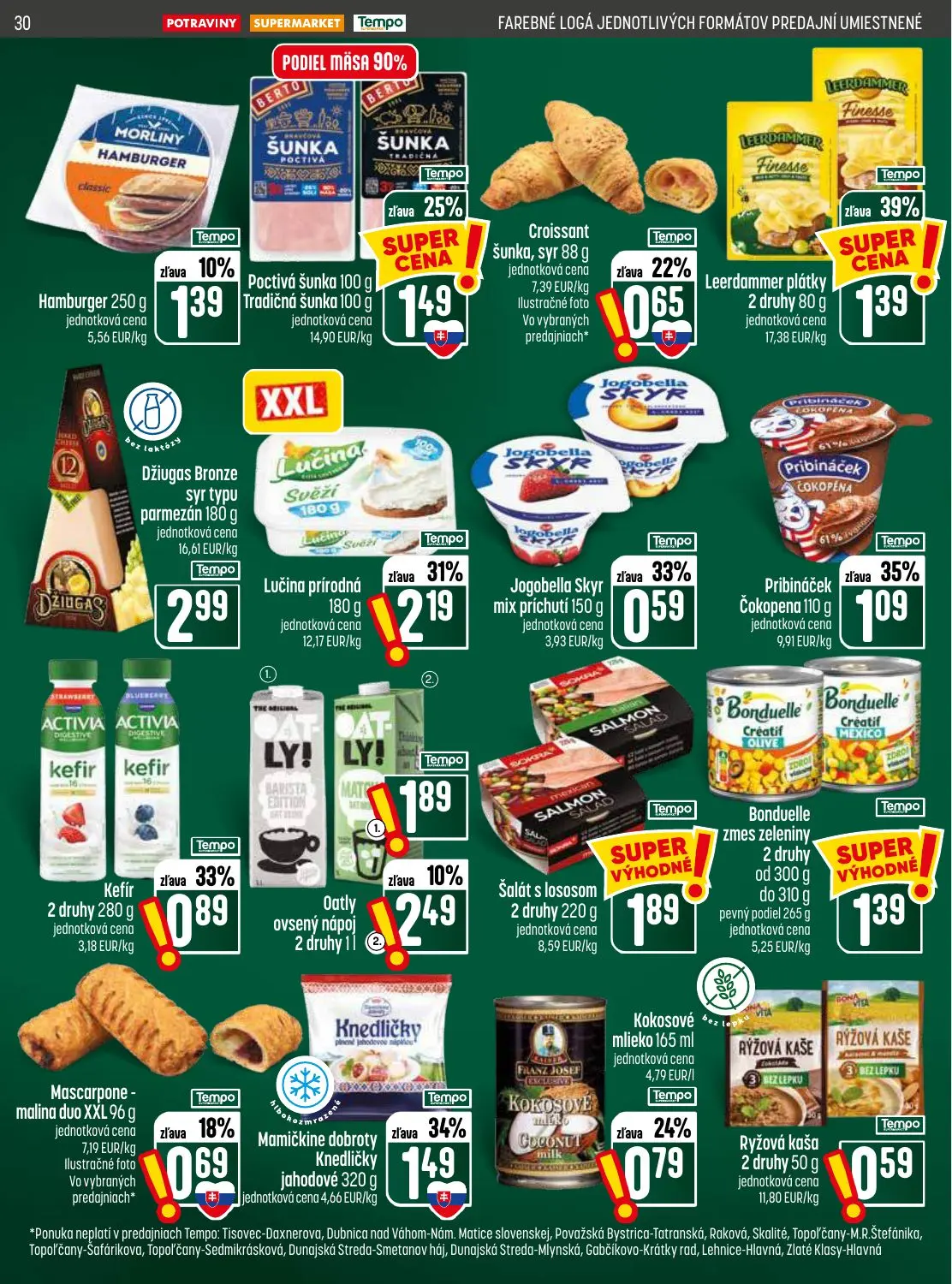 Coop Jednota leták, strana 30 z 32 — Lučina prírodná, Leerdammer plátky, Mamičkine dobroty Knedličky jahodové