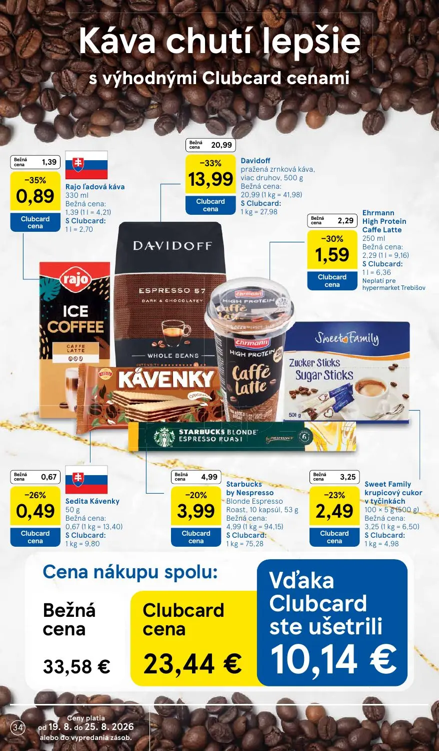 Tesco leták, strana 34 z 50 — Davidoff pražená zrnková káva, viac druhov