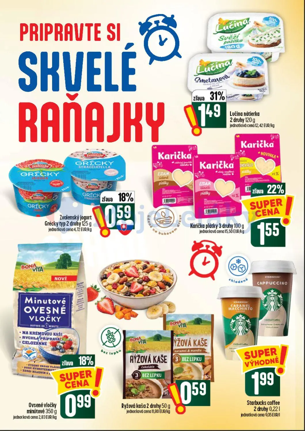 Coop Tempo leták, strana 34 z 62 — Lučina nátierka, Karička plátky, Ovsené vločky minútové