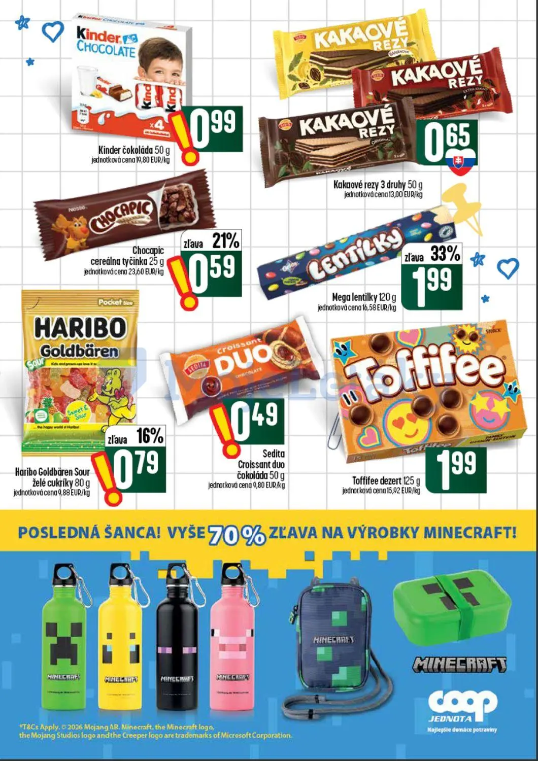 Coop Tempo leták, strana 43 z 62 — Mega lentilky, Chocapic cereálna tyčinka, Haribo Goldbären Sour želé cukríky