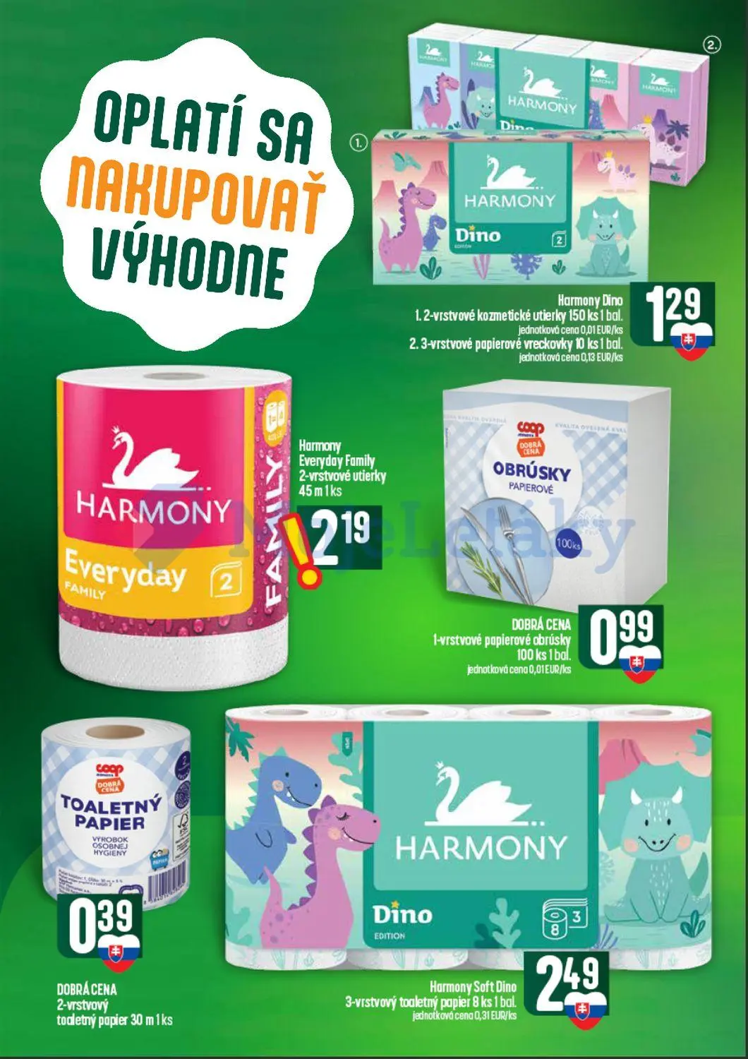 Coop Tempo leták, strana 60 z 62 — Harmony Dino, Harmony Everyday Family 2-vrstvové utierky, DOBRÁ CENA 1-vrstvové papierové…