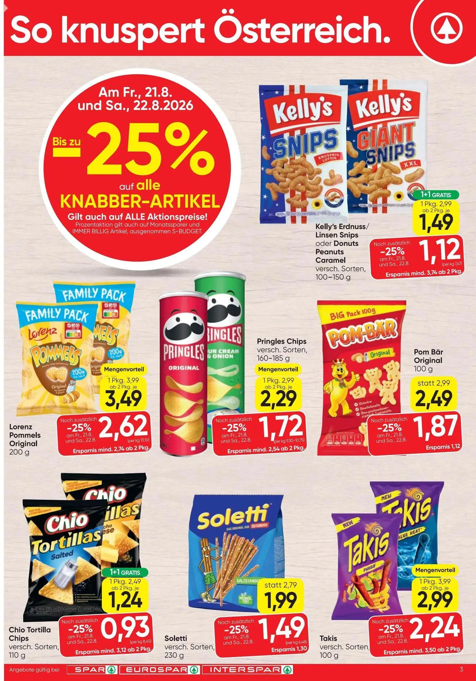 Spar Prospekt, Seite 3 von 12 — Takis versch. Sorten, Chio Tortilla Chips versch. Sorten