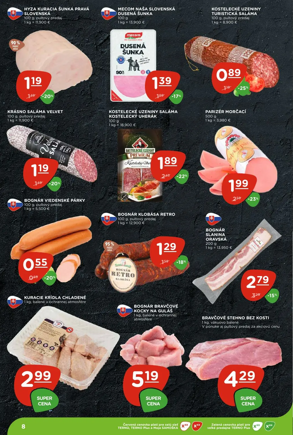 Terno leták, strana 8 z 29 — PARIZÉR MORČACÍ, KOSTELECKÉ UZENINY SALÁMA KOSTELECKÝ UHERÁK, BOGNÁR SLANINA ORAVSKÁ