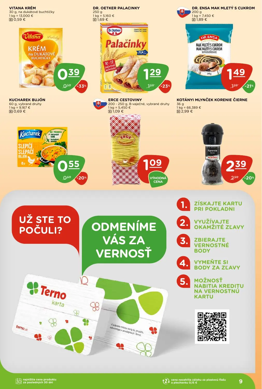 Terno leták, strana 9 z 29 — KOTÁNYI MLYNČEK KORENIE ČIERNE, DR. OETKER PALACINKY, DR. ENSA MAK MLETÝ S CUKROM