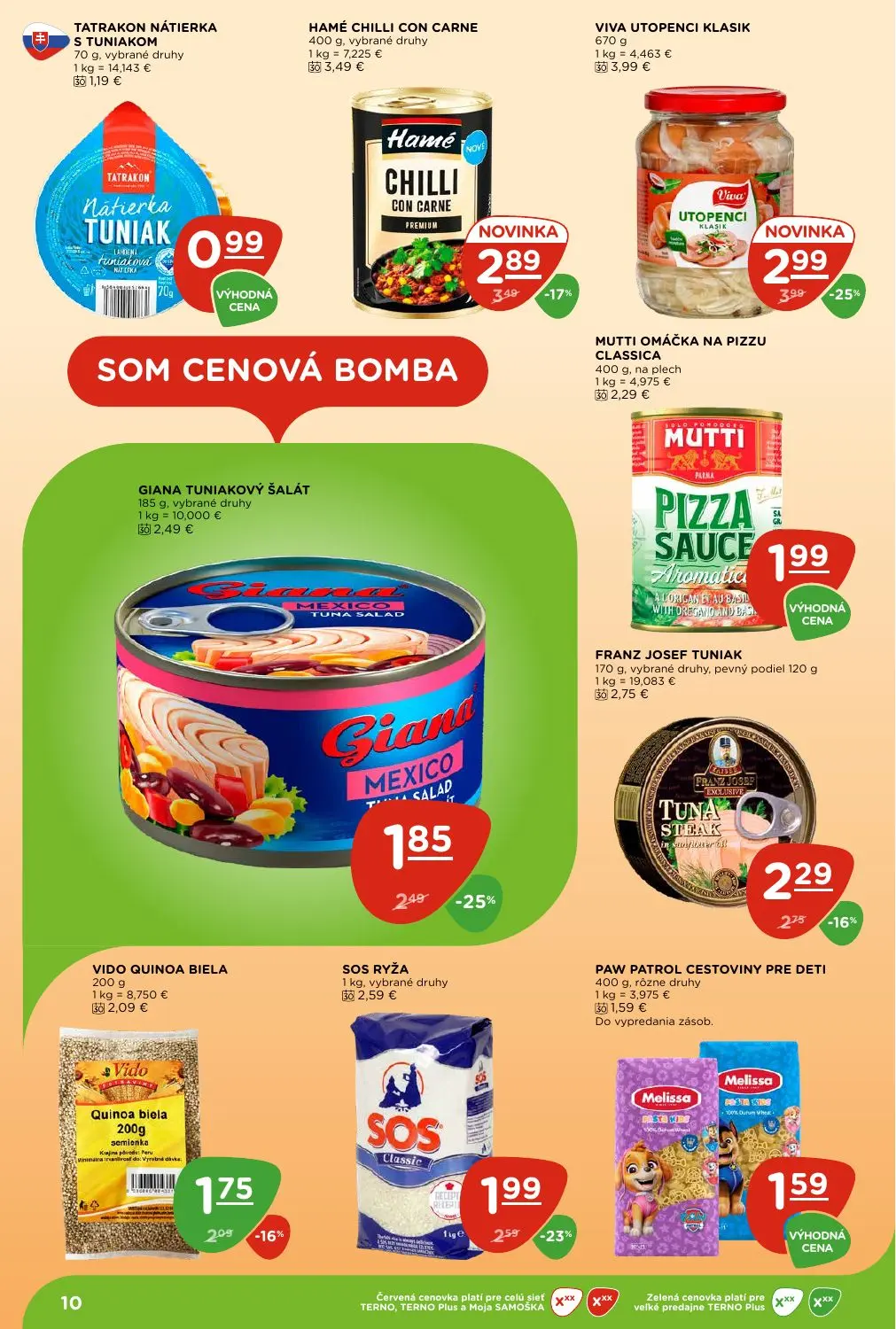 Terno leták, strana 10 z 29 — VIVA UTOPENCI KLASIK, GIANA TUNIAKOVÝ ŠALÁT, HAMÉ CHILLI CON CARNE