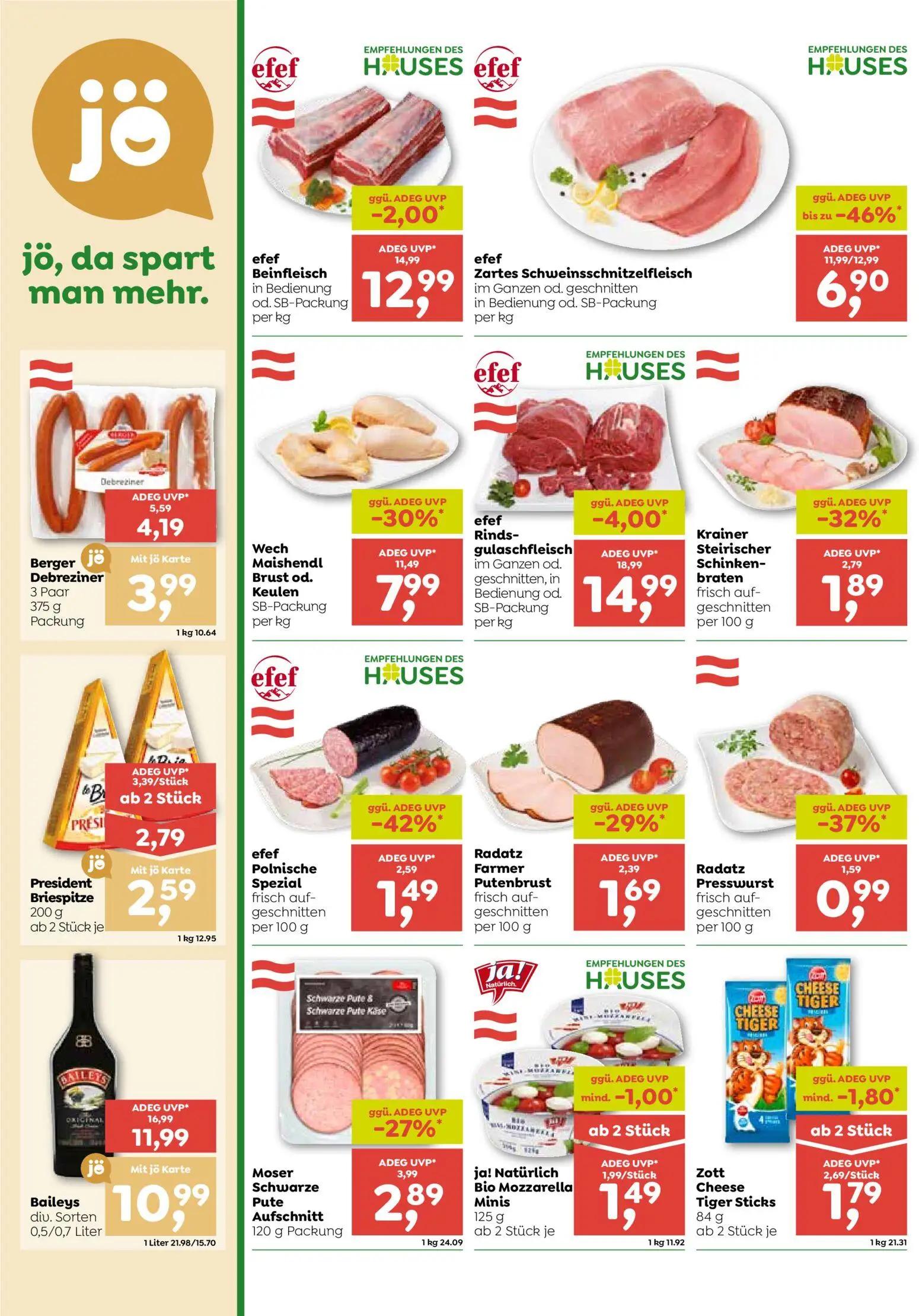 ADEG Prospekt, Seite 4 von 8 — Baileys div. Sorten, efef Zartes Schweinsschnitzelfleisch, efef Rindsgulaschfleisch