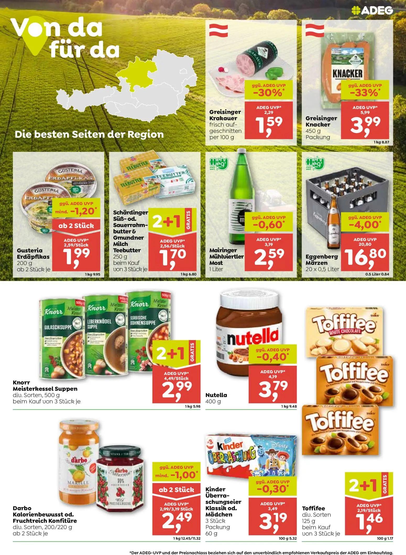 ADEG Prospekt, Seite 5 von 8 — Eggenberg Märzen, Greisinger Knacker, Knorr Meisterkessel Suppen
