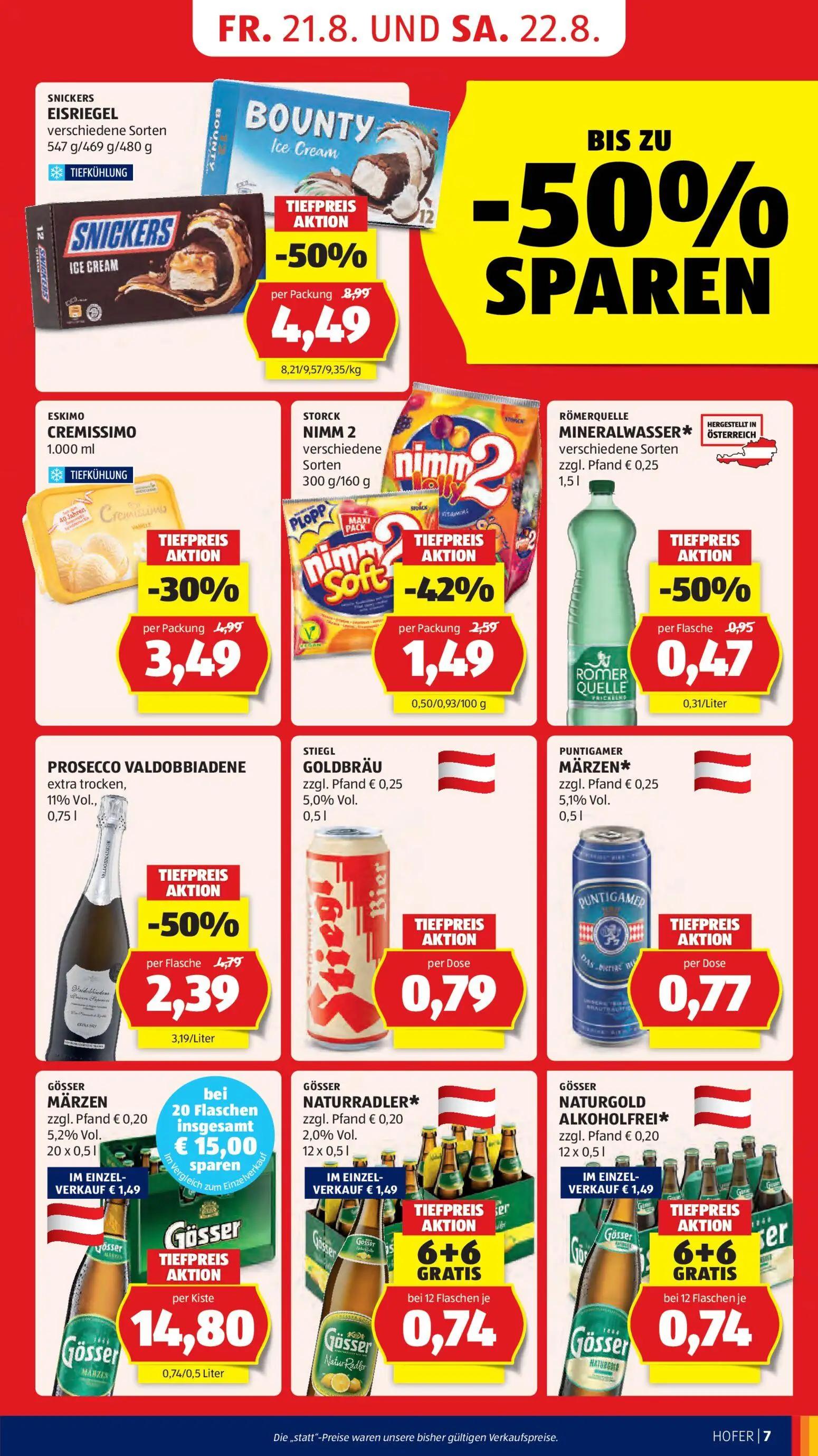 Hofer Prospekt, Seite 17 von 46 — SNICKERS EISRIEGEL, ESKIMO CREMISSIMO
