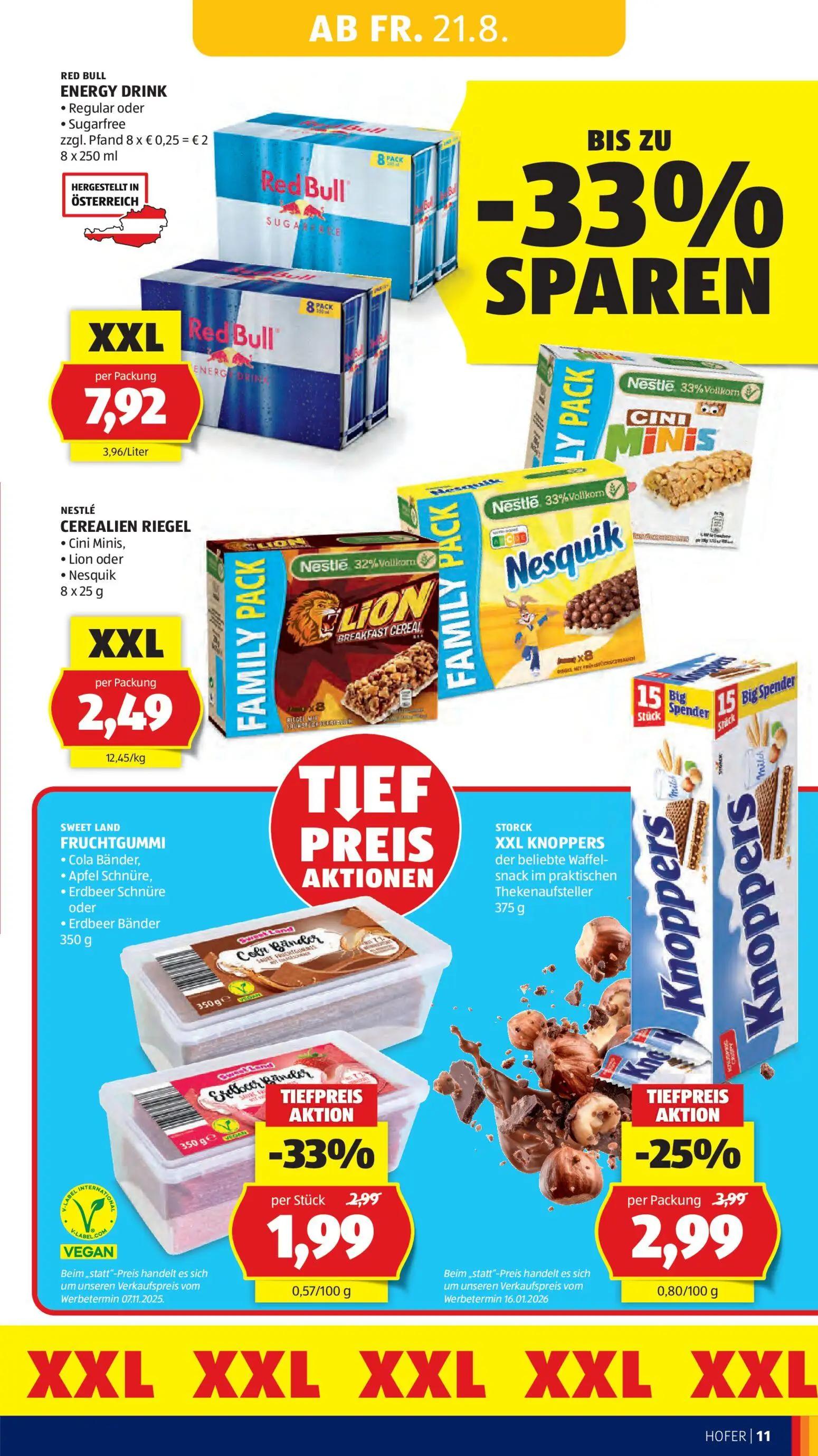 Hofer Prospekt, Seite 21 von 46 — SWEET LAND FRUCHTGUMMI Cola Bänder, Apfel Schnüre, Erdbeer Schnüre oder Erdbeer Bänder, ST…