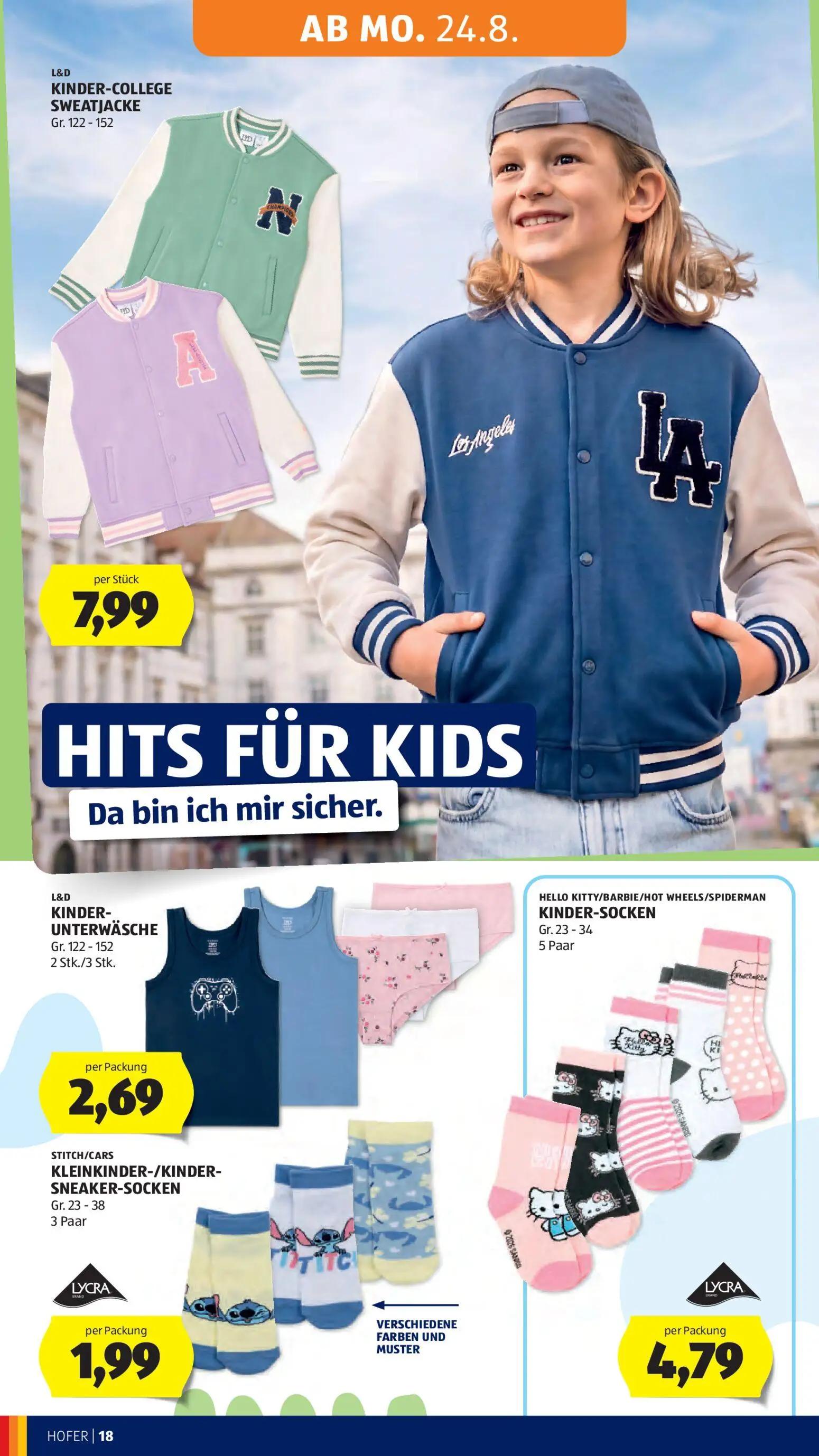 Hofer Prospekt, Seite 30 von 46 — KINDER-COLLEGE SWEATJACKE, KINDER-UNTERWÄSCHE, KLEINKINDER-/KINDER-SNEAKER-SOCKEN