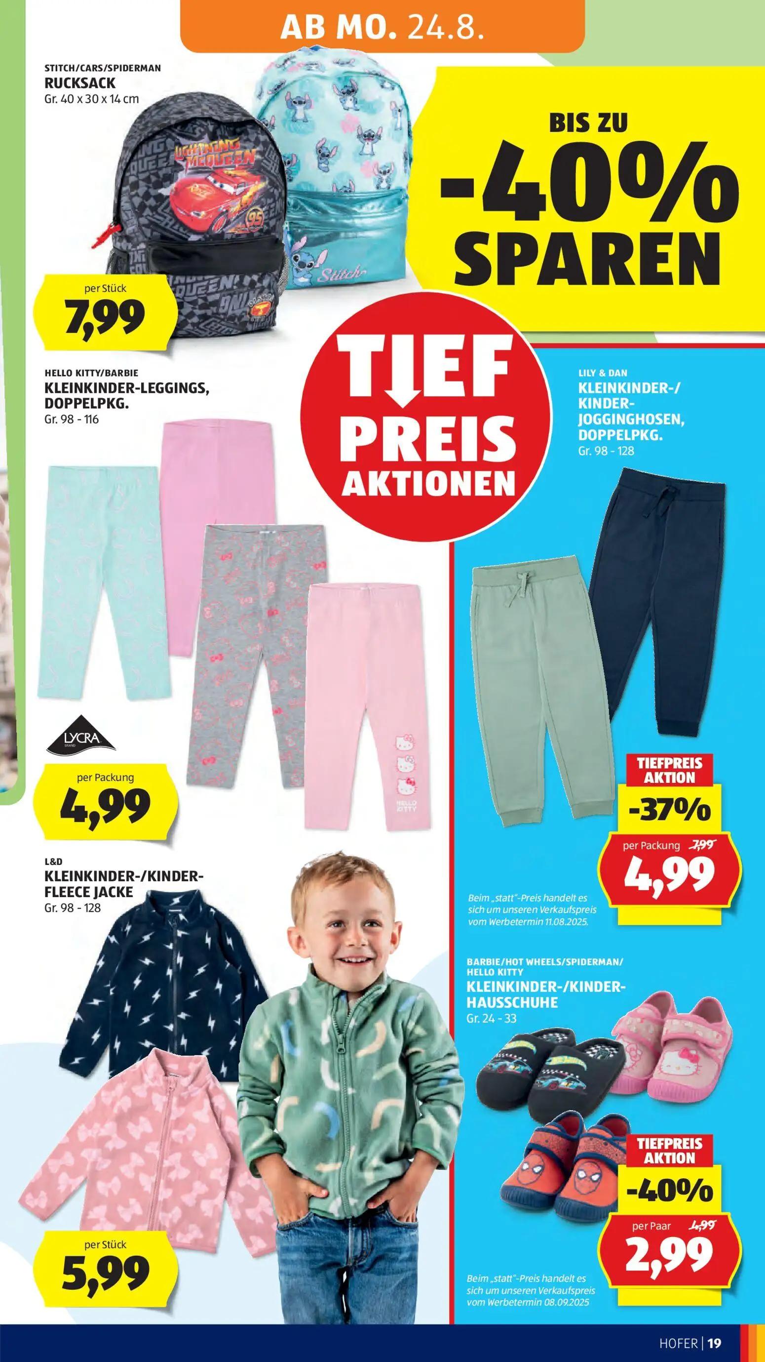 Hofer Prospekt, Seite 31 von 46 — KLEINKINDER-/KINDER-JOGGINGHOSEN, DOPPELPKG., KLEINKINDER-/KINDER-HAUSSCHUHE, RUCKSACK