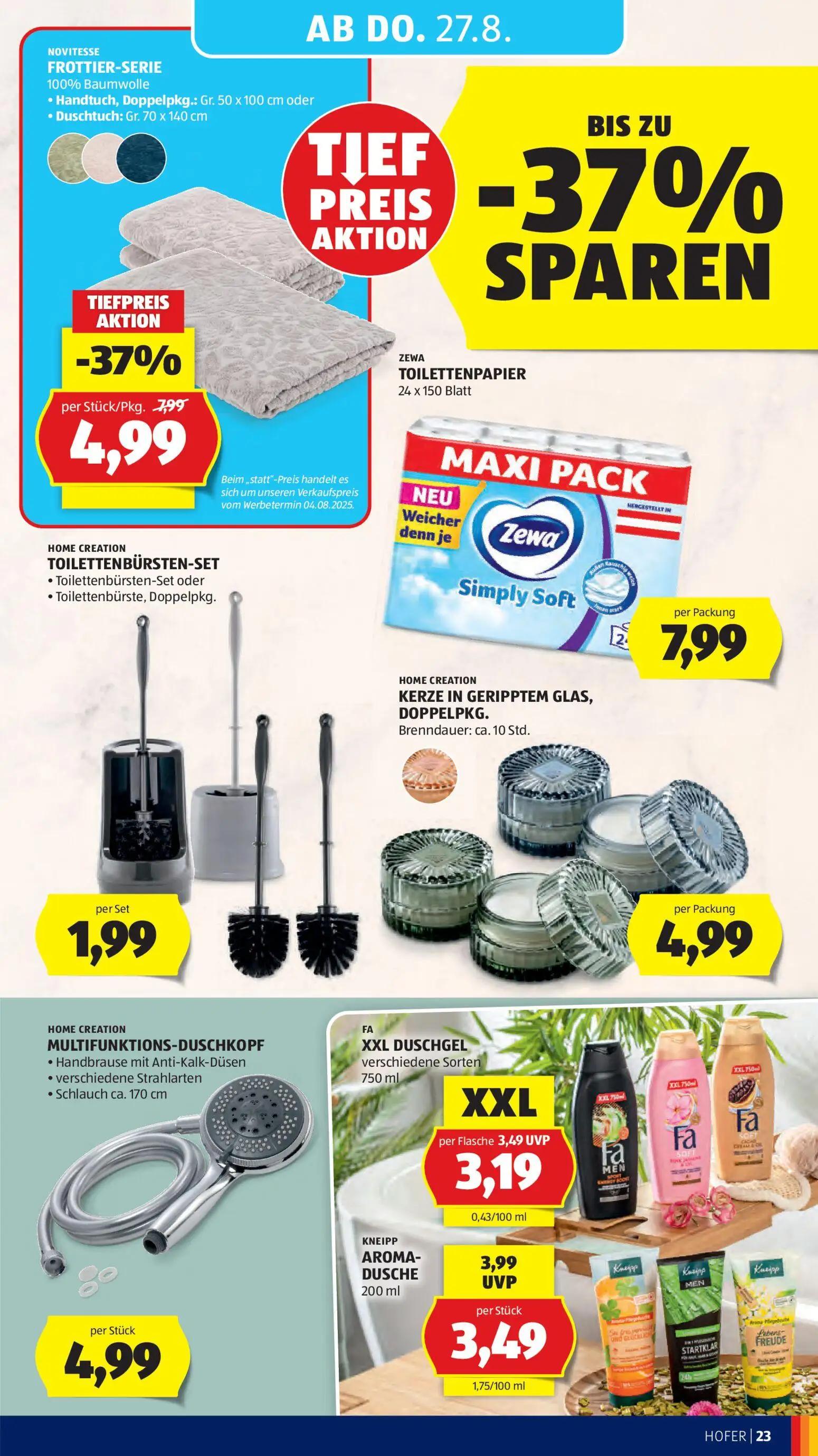 Hofer Prospekt, Seite 35 von 46 — FROTTIER-SERIE, AROMA-DUSCHE, XXL DUSCHGEL