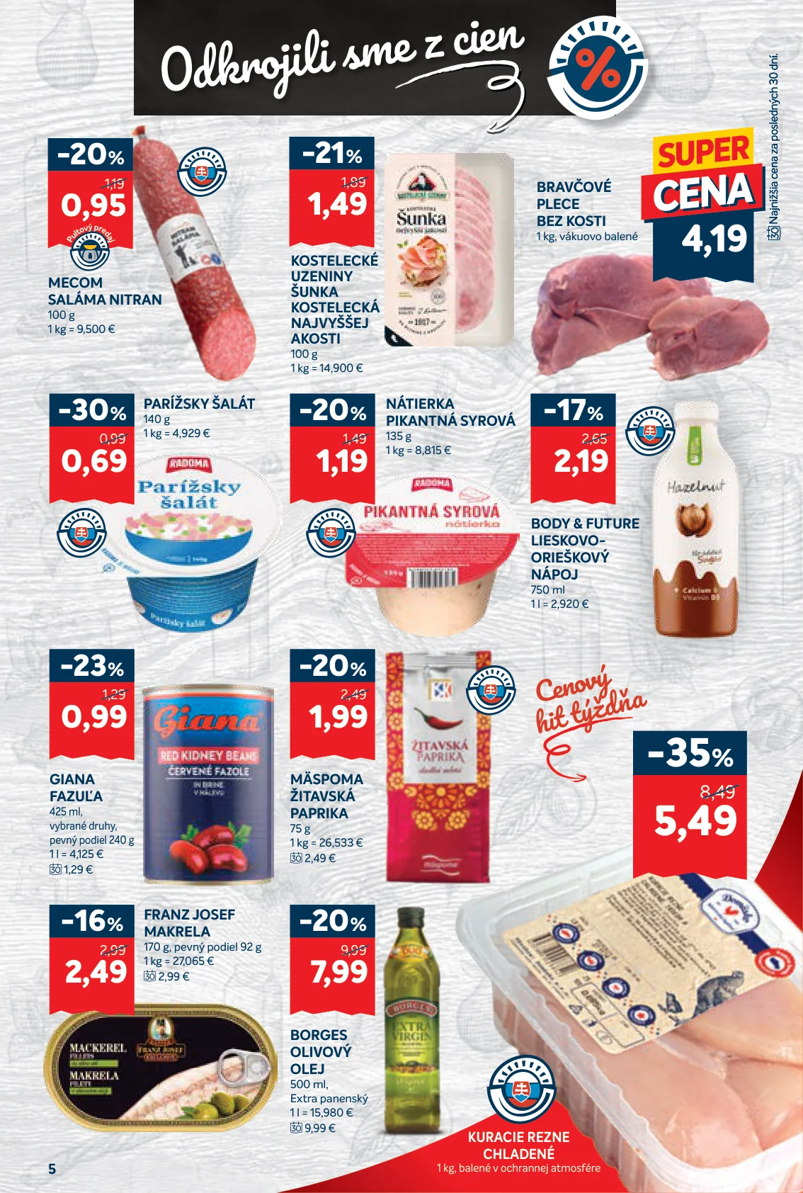 Kraj leták, strana 9 z 16 — KURACIE REZNE CHLADENÉ, BORGES OLIVOVÝ OLEJ Extra panenský, MÄSPOMA ŽITAVSKÁ PAPRIKA