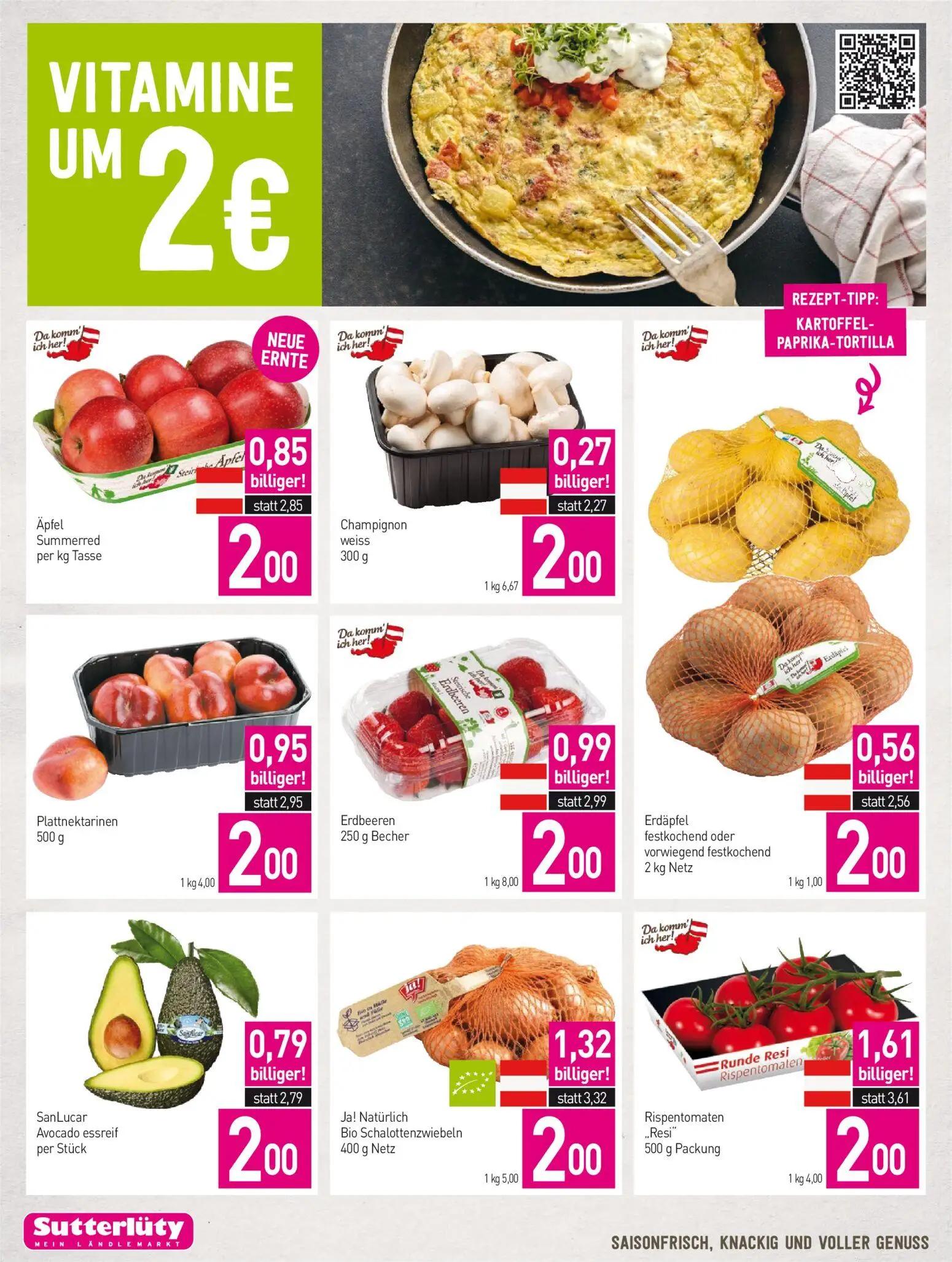 Sutterlüty Prospekt, Seite 2 von 20 — Rispentomaten „Resi“, Ja! Natürlich Bio Schalottenzwiebeln, Erdbeeren