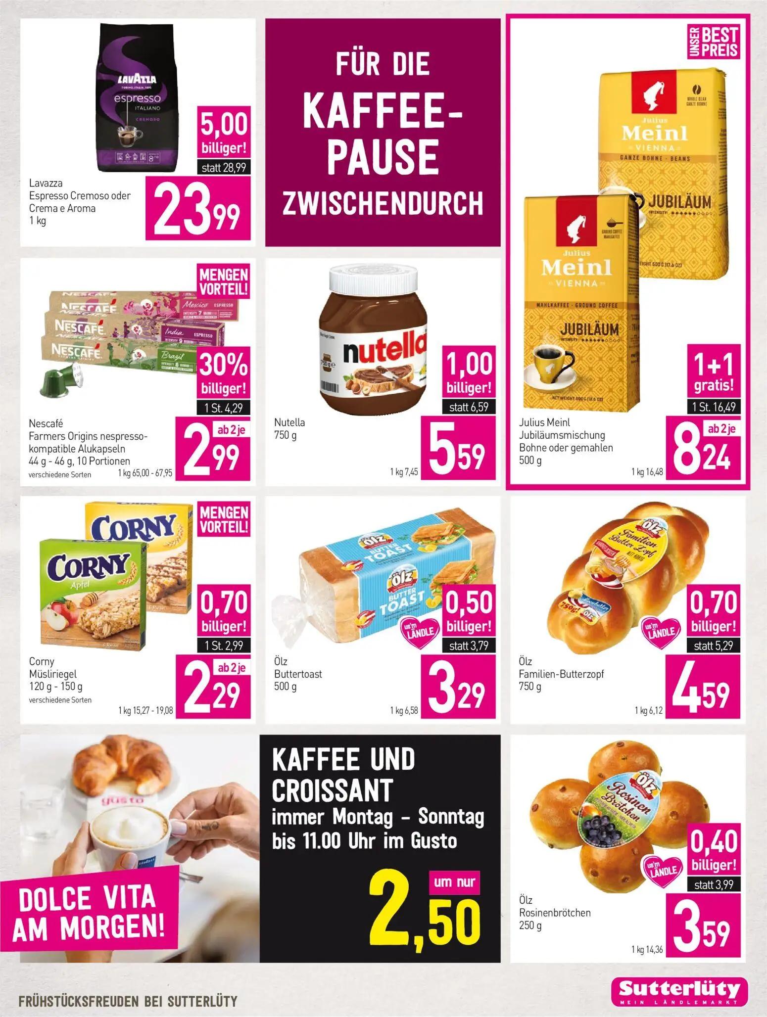 Sutterlüty Prospekt, Seite 3 von 20 — Julius Meinl Jubiläumsmischung Bohne oder gemahlen, Lavazza Espresso Cremoso oder Crem…