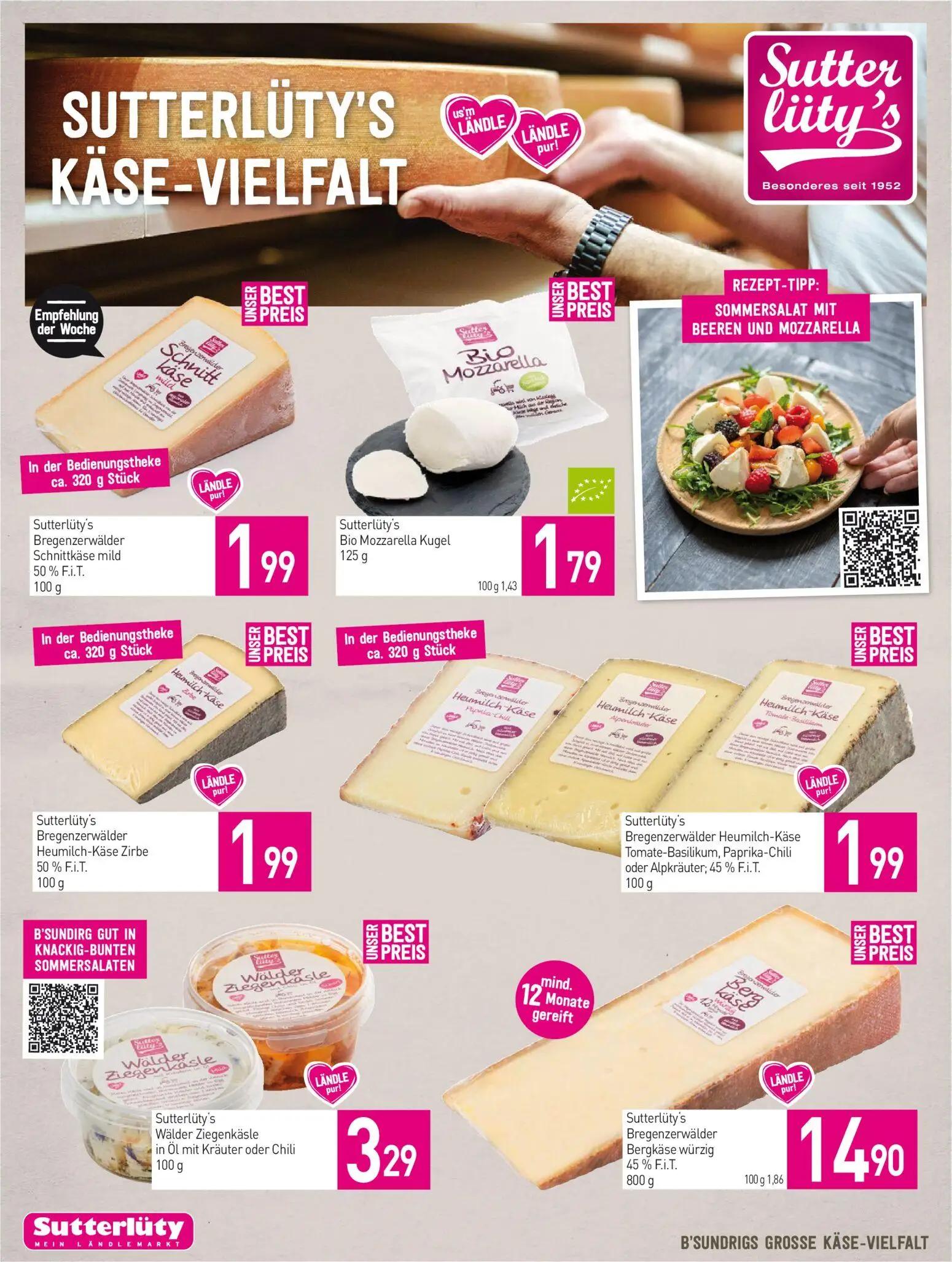 Sutterlüty Prospekt, Seite 6 von 20 — Sutterlüty's Bregenzerwälder Schnittkäse mild, Sutterlüty's Bio Mozzarella Kugel, Sutt…
